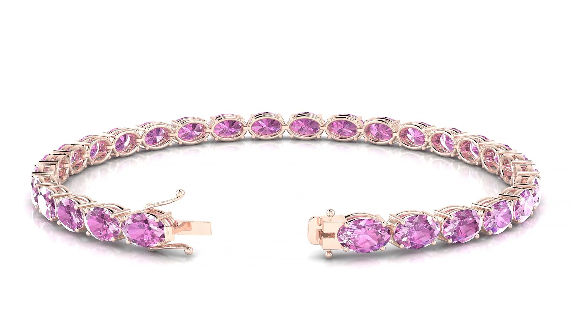 Pula | 18k Rose Gold 6 x 4 mm Oval Natural Pink Sapphire 18 cm Tennis Bracelet