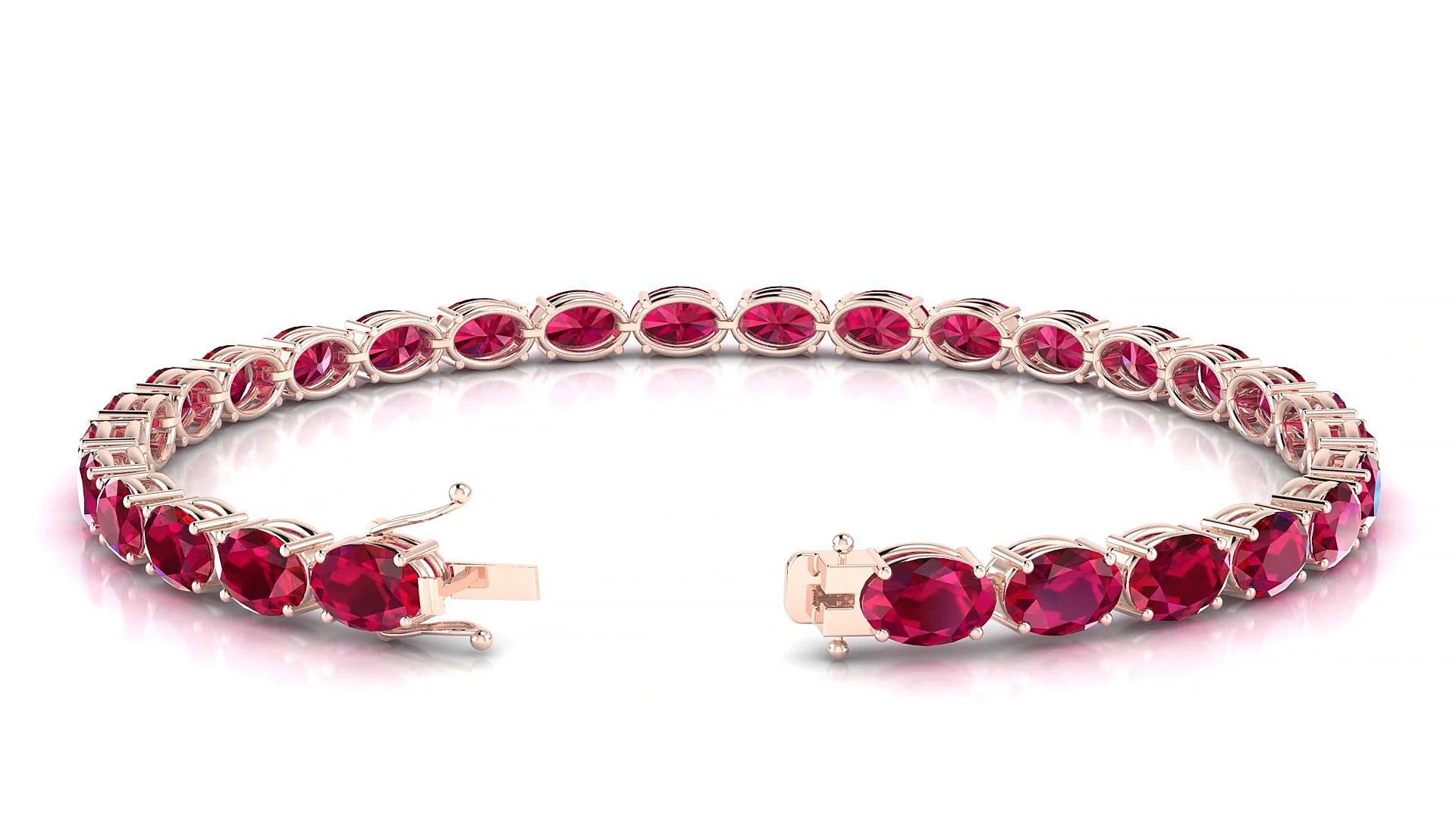 Pula | 18k Rose Gold 6 x 4 mm Oval Natural Ruby 18 cm Tennis Bracelet