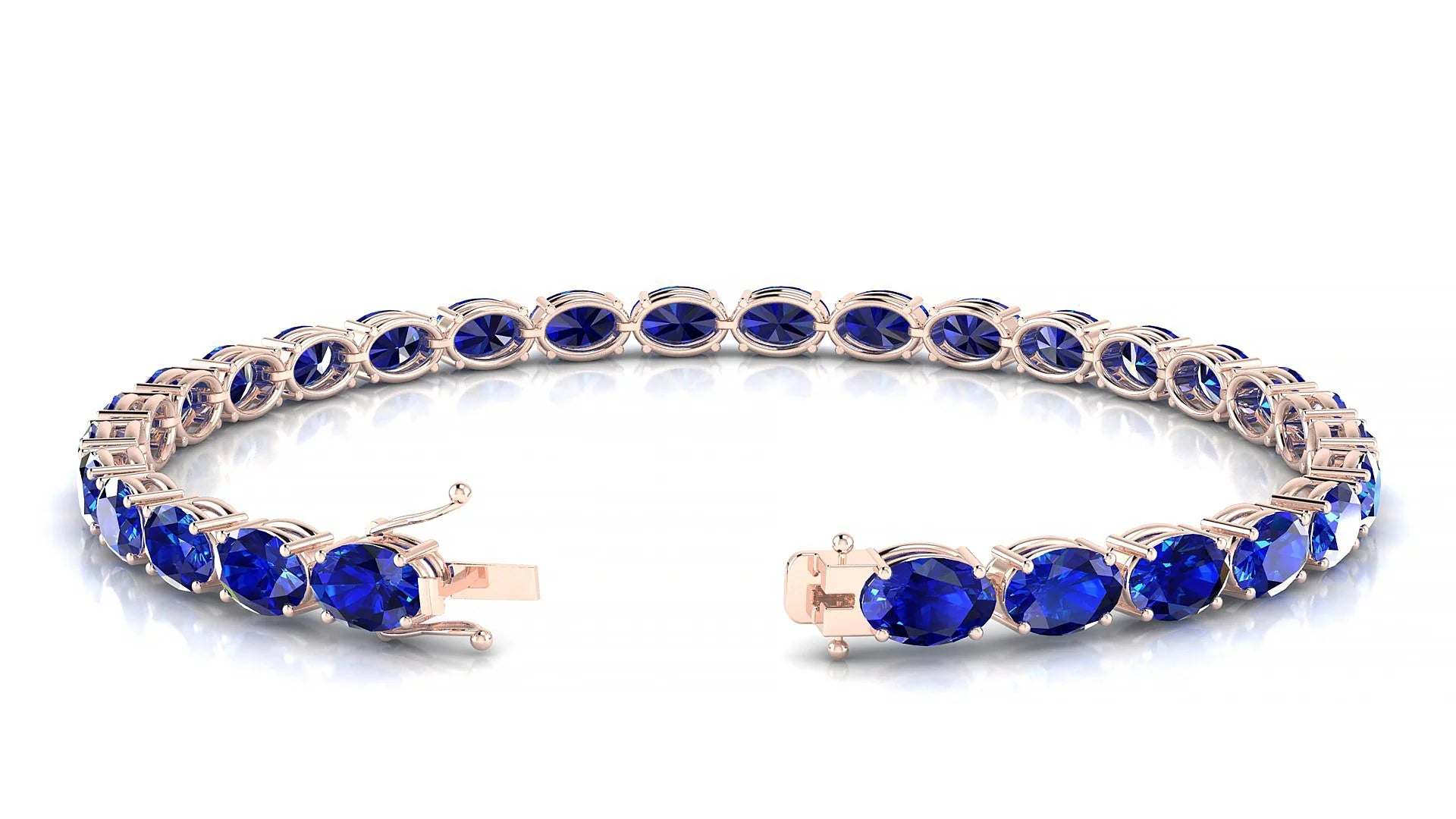 Pula | 18k Rose Gold 6 x 4 mm Oval Natural Sapphire 18 cm Tennis Bracelet