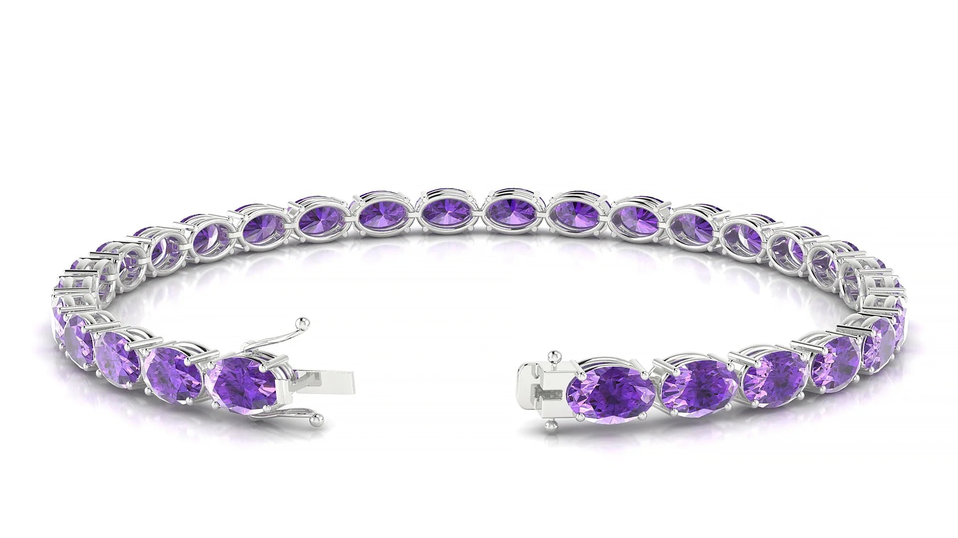 Pula | 18k White Gold 6 x 4 mm Oval Natural Amethyst 18 cm Tennis Bracelet