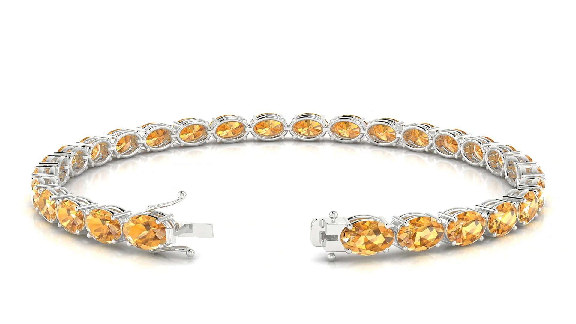 Pula | 18k White Gold 6 x 4 mm Oval Natural Citrine 18 cm Tennis Bracelet