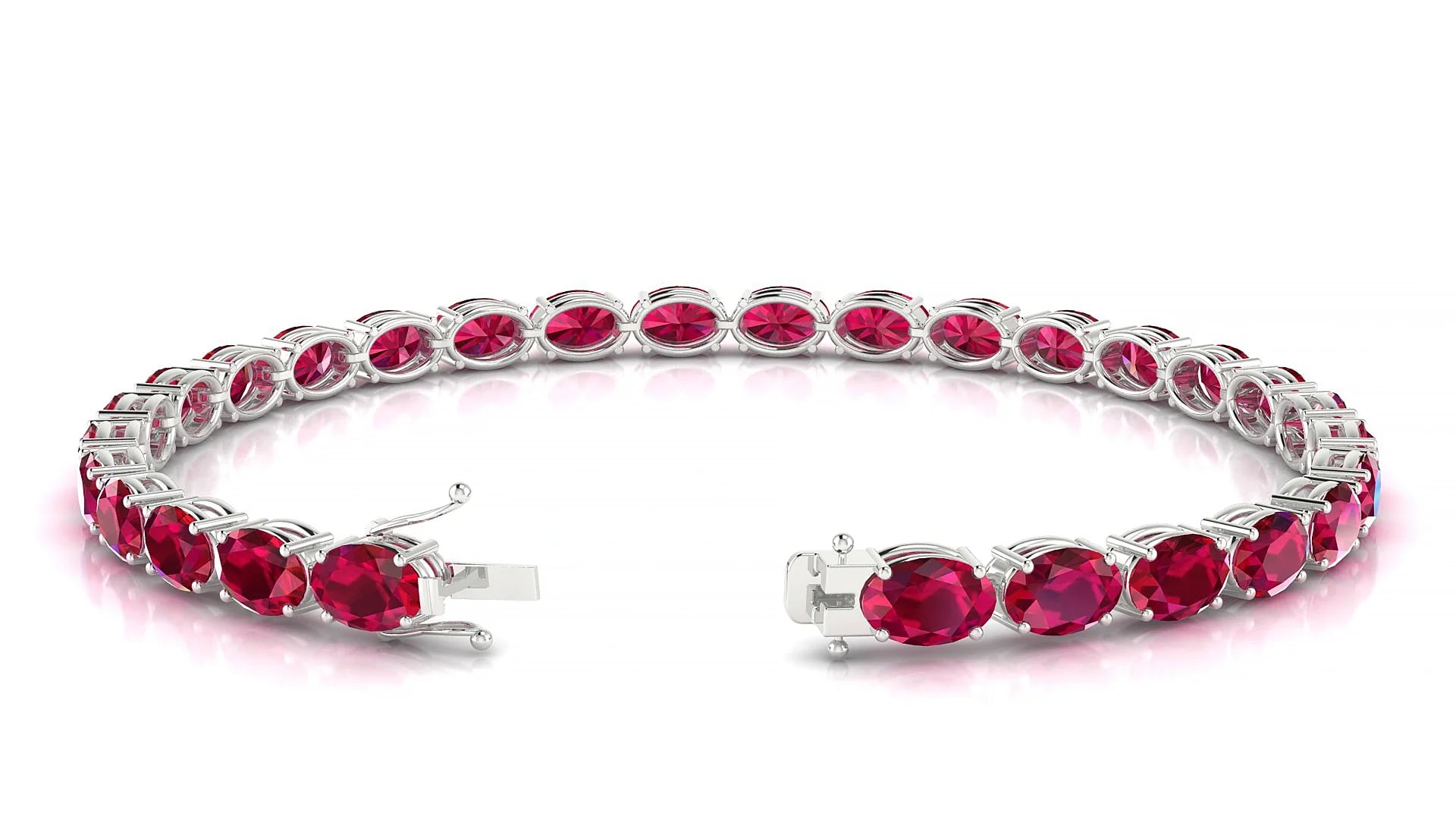 Pula | 18k White Gold 6 x 4 mm Oval Natural Ruby 18 cm Tennis Bracelet