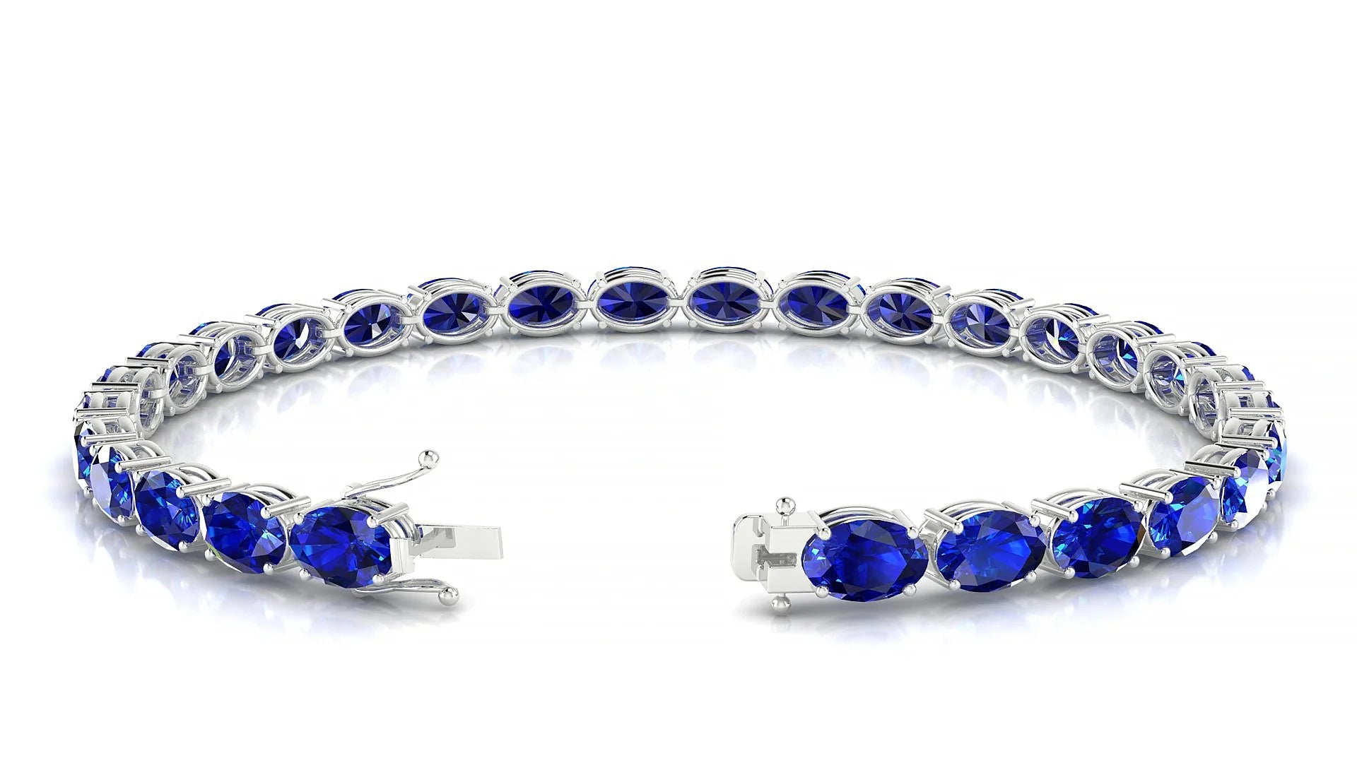 Pula | 18k White Gold 6 x 4 mm Oval Natural Sapphire 18 cm Tennis Bracelet