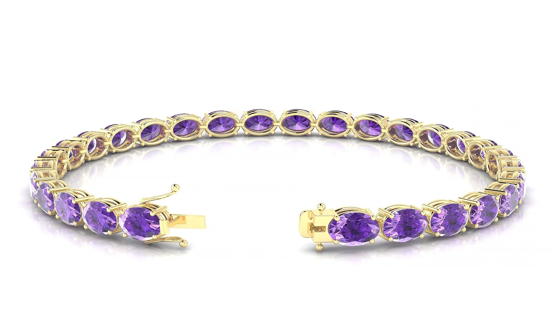 Pula | 18k Yellow Gold 6 x 4 mm Oval Natural Amethyst 18 cm Tennis Bracelet