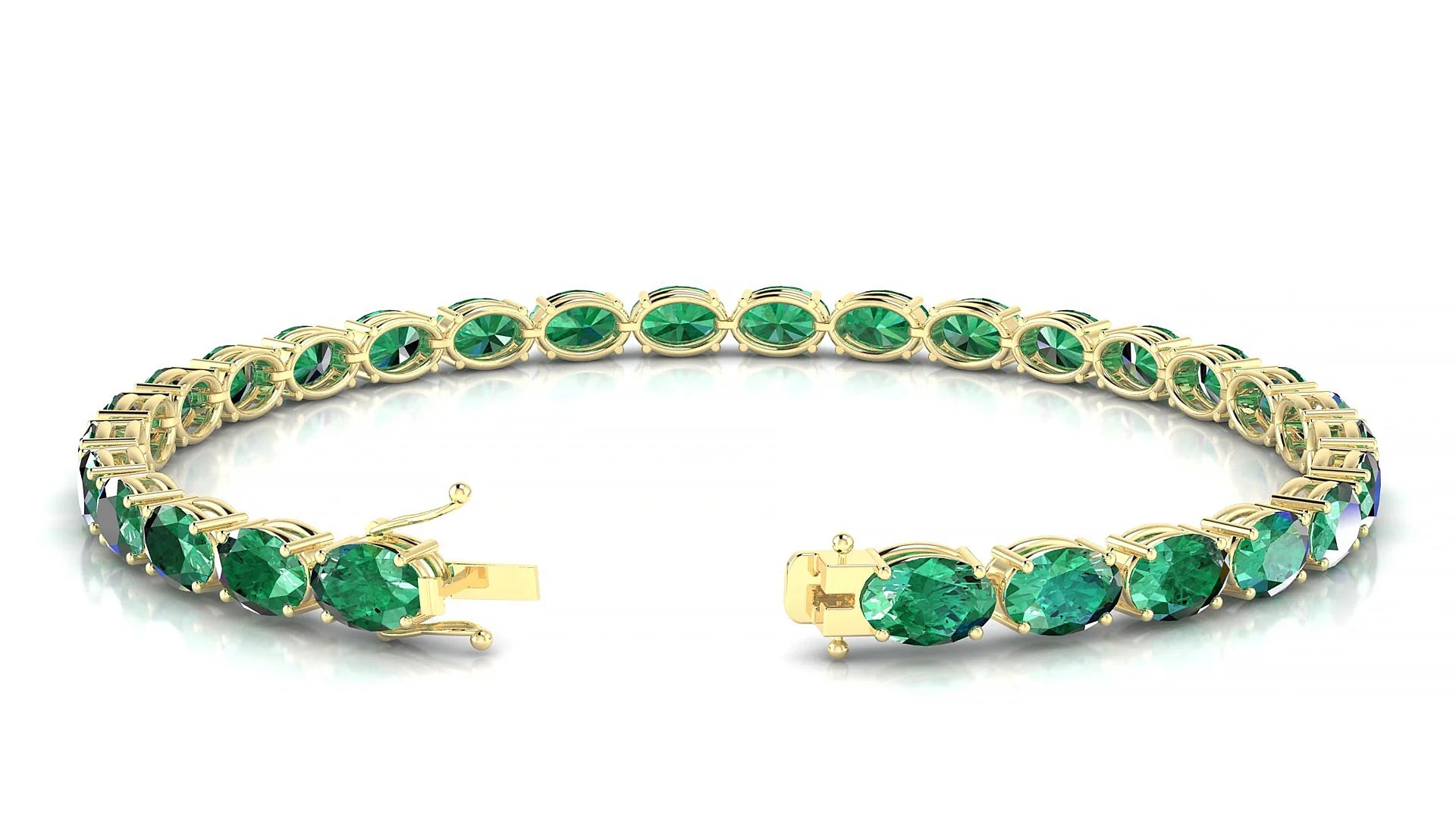 Pula | 18k Yellow Gold 6 x 4 mm Oval Natural Emerald 18 cm Tennis Bracelet