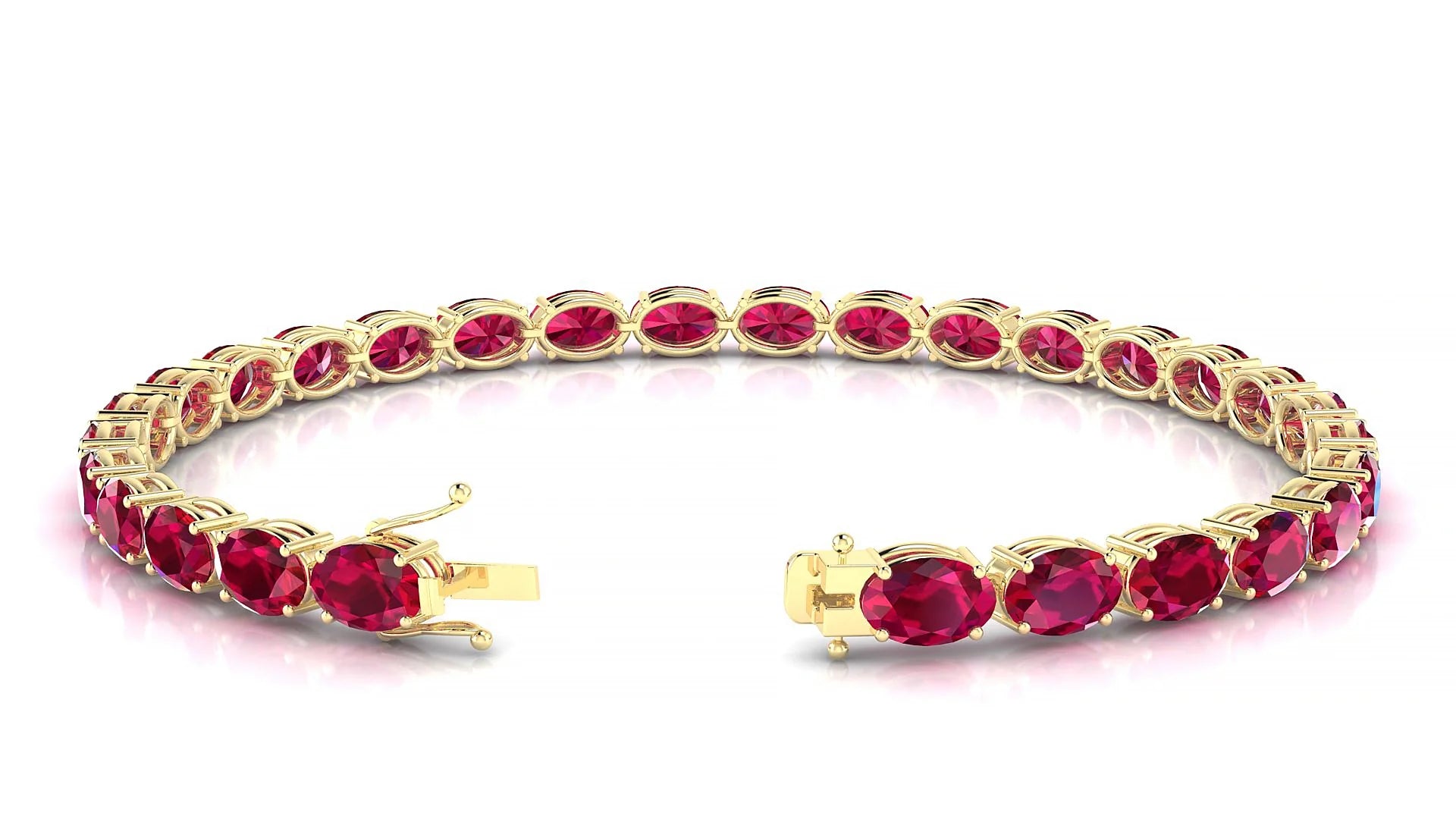 Pula | 18k Yellow Gold 6 x 4 mm Oval Natural Ruby 18 cm Tennis Bracelet