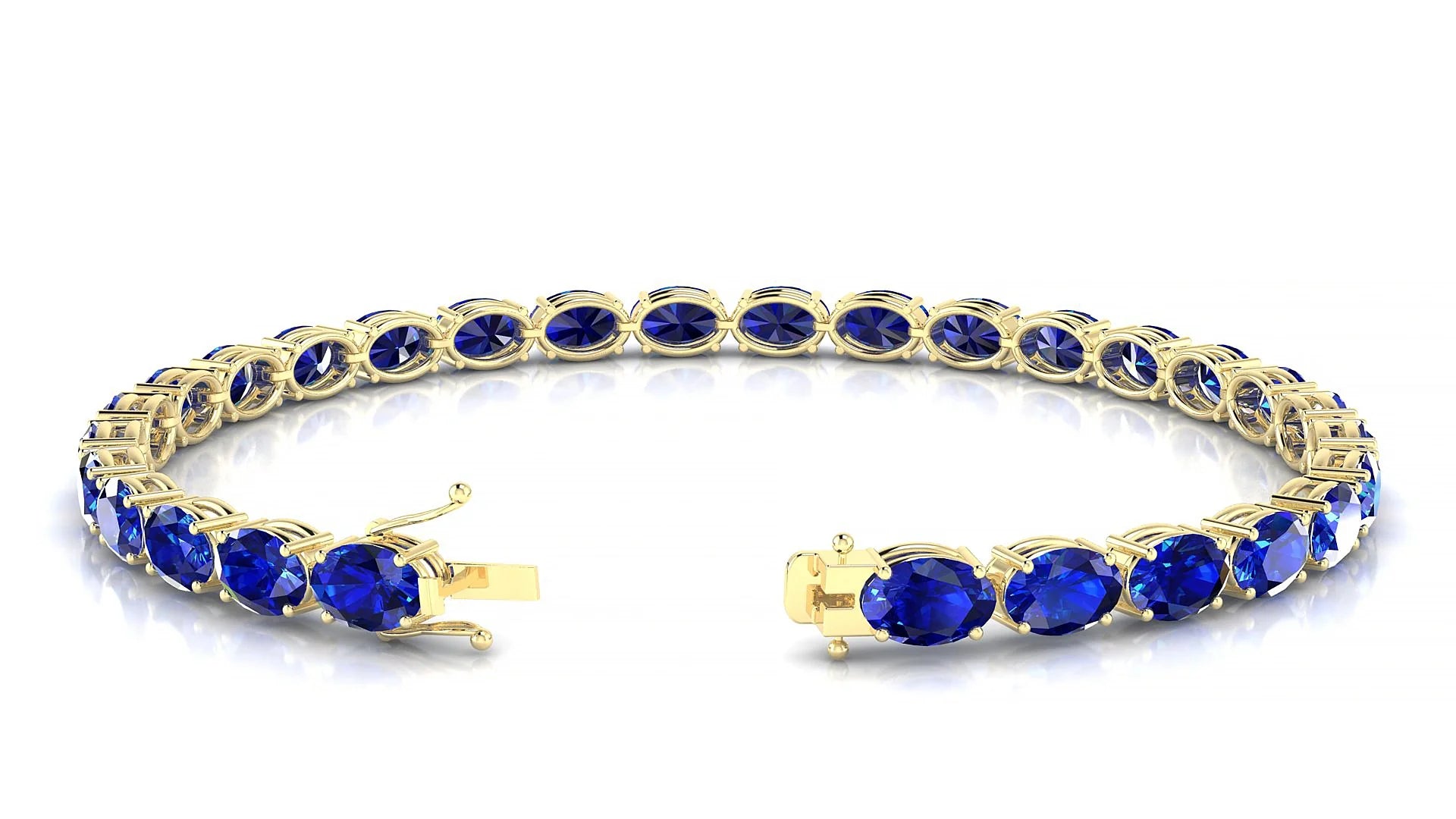 Pula | 18k Yellow Gold 6 x 4 mm Oval Natural Sapphire 18 cm Tennis Bracelet