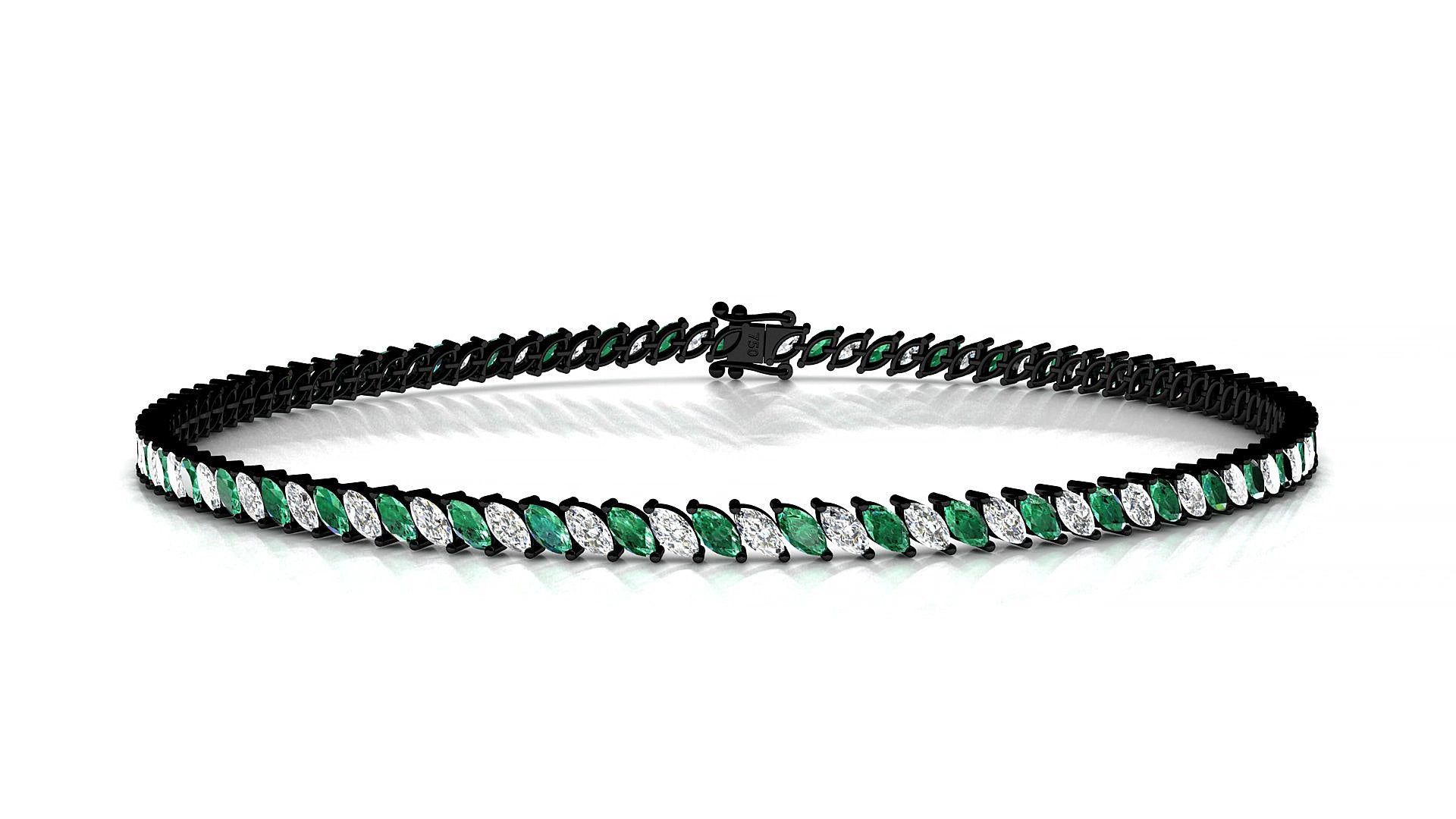 Venezia 1-1 | 18k Black Gold 3 x 1.5 mm Marquise Natural Emerald & Diamond 18 cm Tennis Bracelet