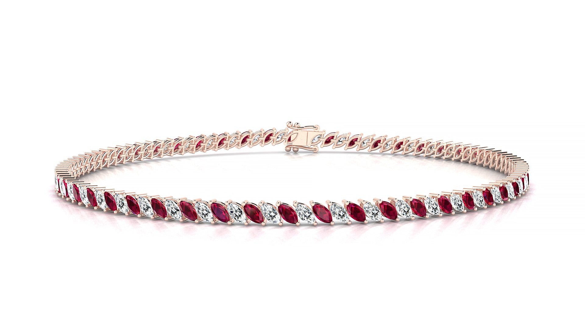 Venezia 1-1 | 18k Rose Gold 3 x 1.5 mm Marquise Natural Ruby & Diamond Tennis Bracelet
