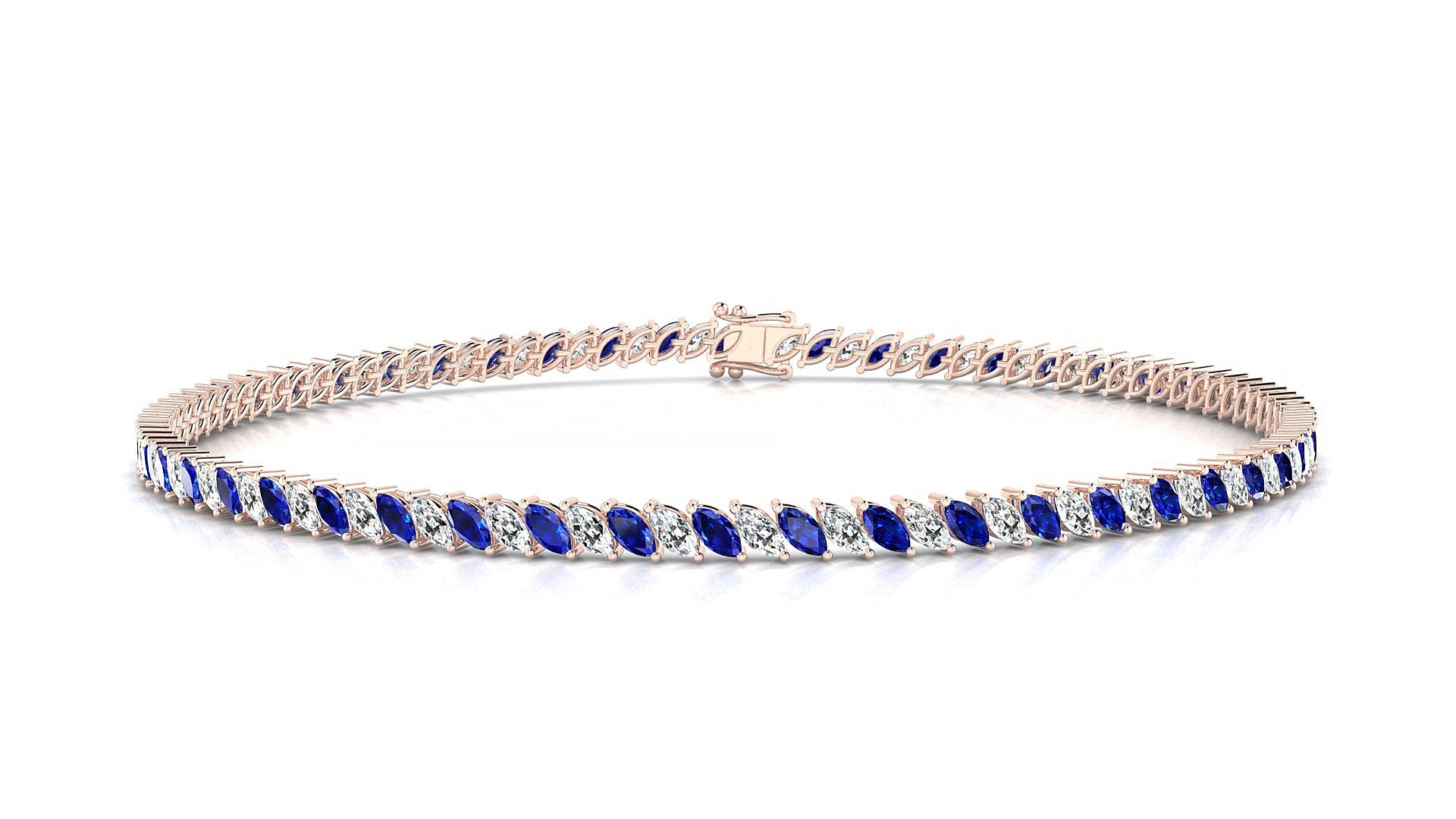 Venezia 1-1 | 18k Rose Gold 3 x 1.5 mm Marquise Natural Sapphire & Diamond Tennis Bracelet