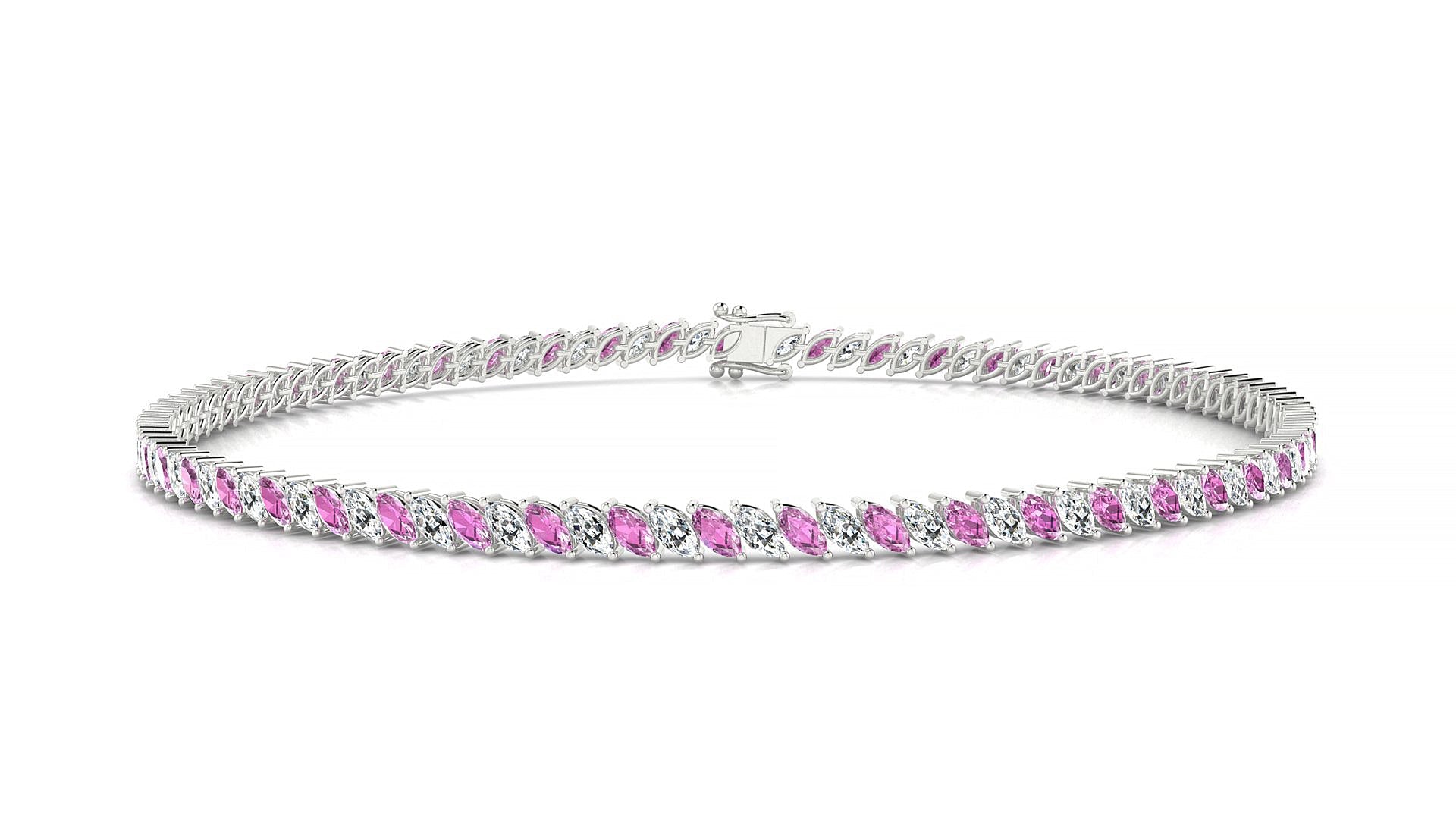 Venezia 1-1 | 18k White Gold 3 x 1.5 mm Marquise Natural Pink Sapphire & Diamond Tennis Bracelet