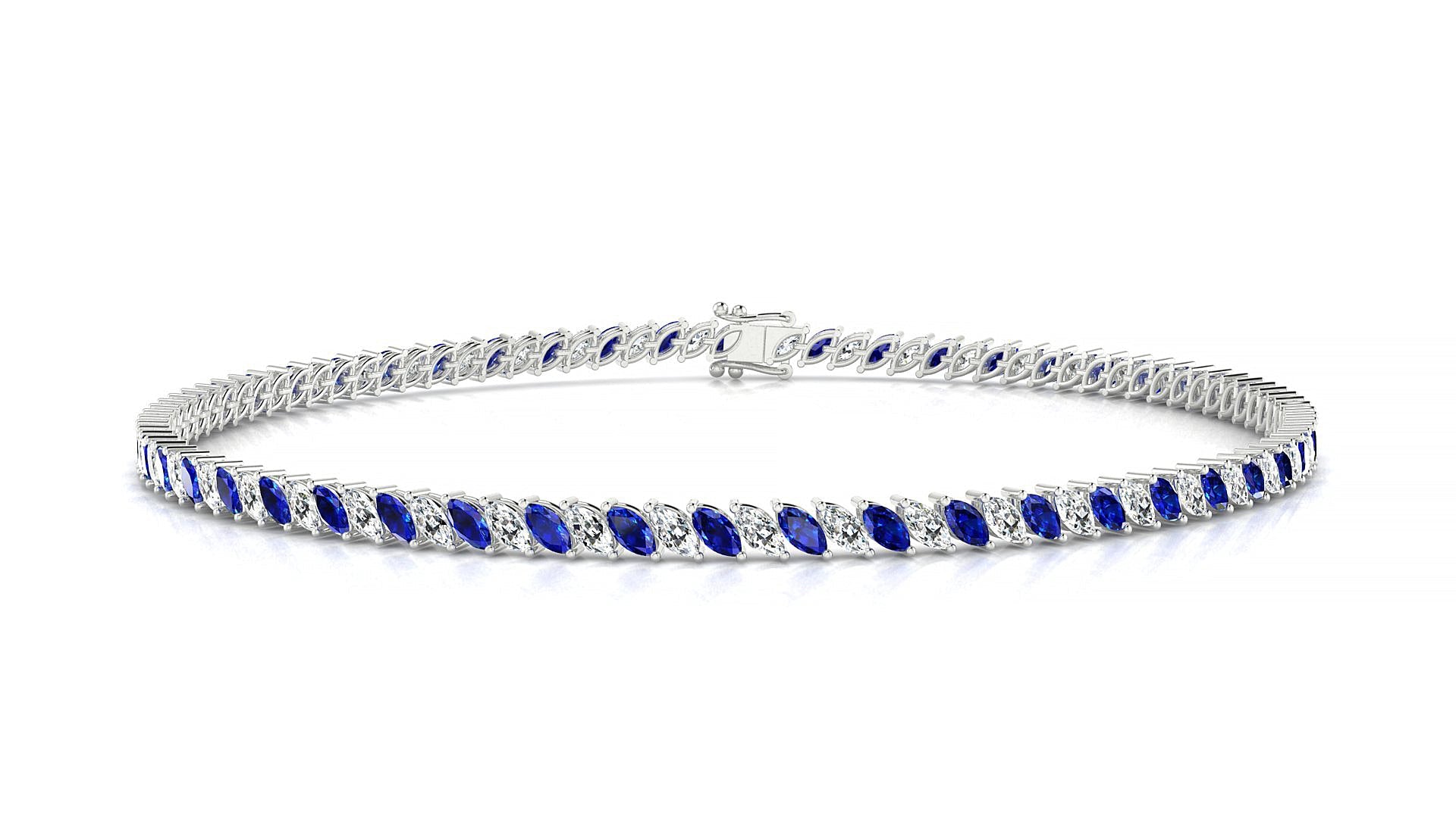 Venezia 1-1 | 18k White Gold 3 x 1.5 mm Marquise Natural Sapphire & Diamond Tennis Bracelet