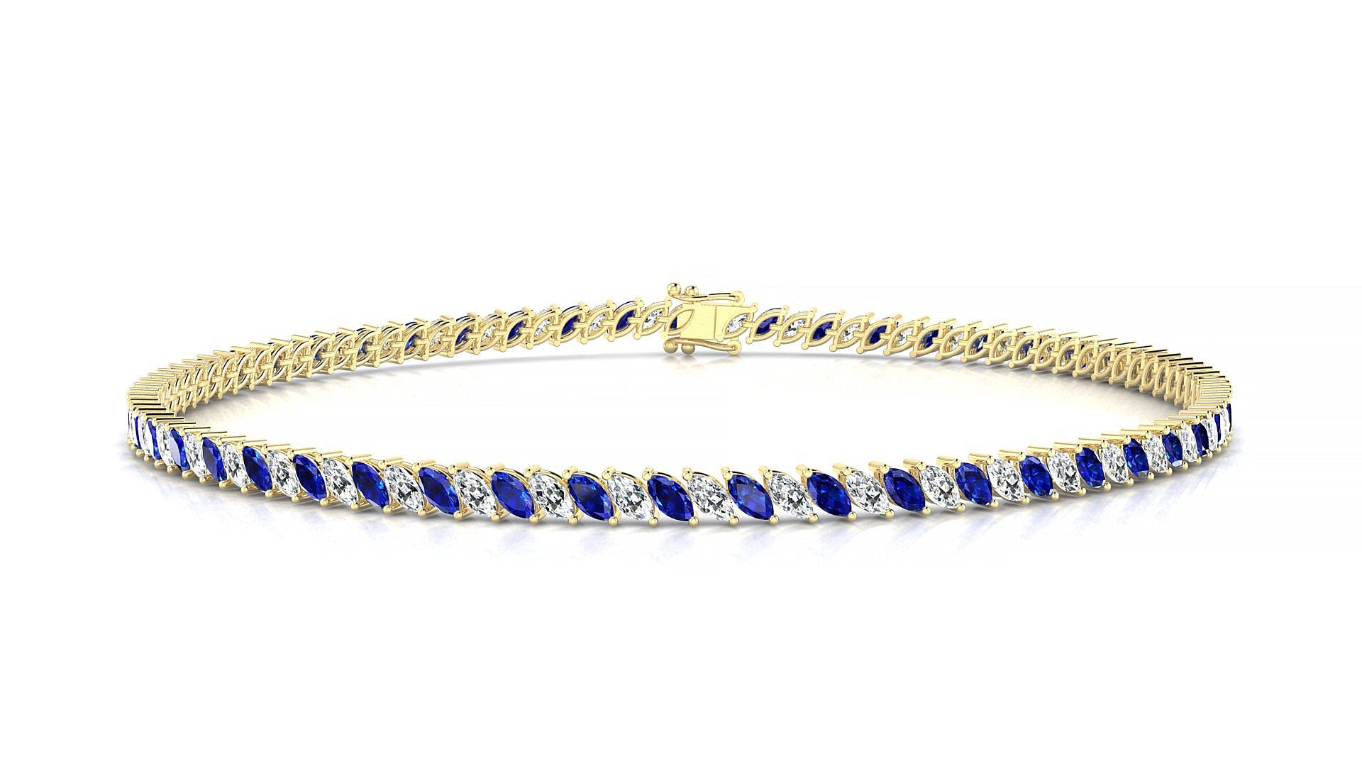 Venezia 1-1 | 18k Yellow Gold 3 x 1.5 mm Marquise Natural Sapphire & Diamond Tennis Bracelet