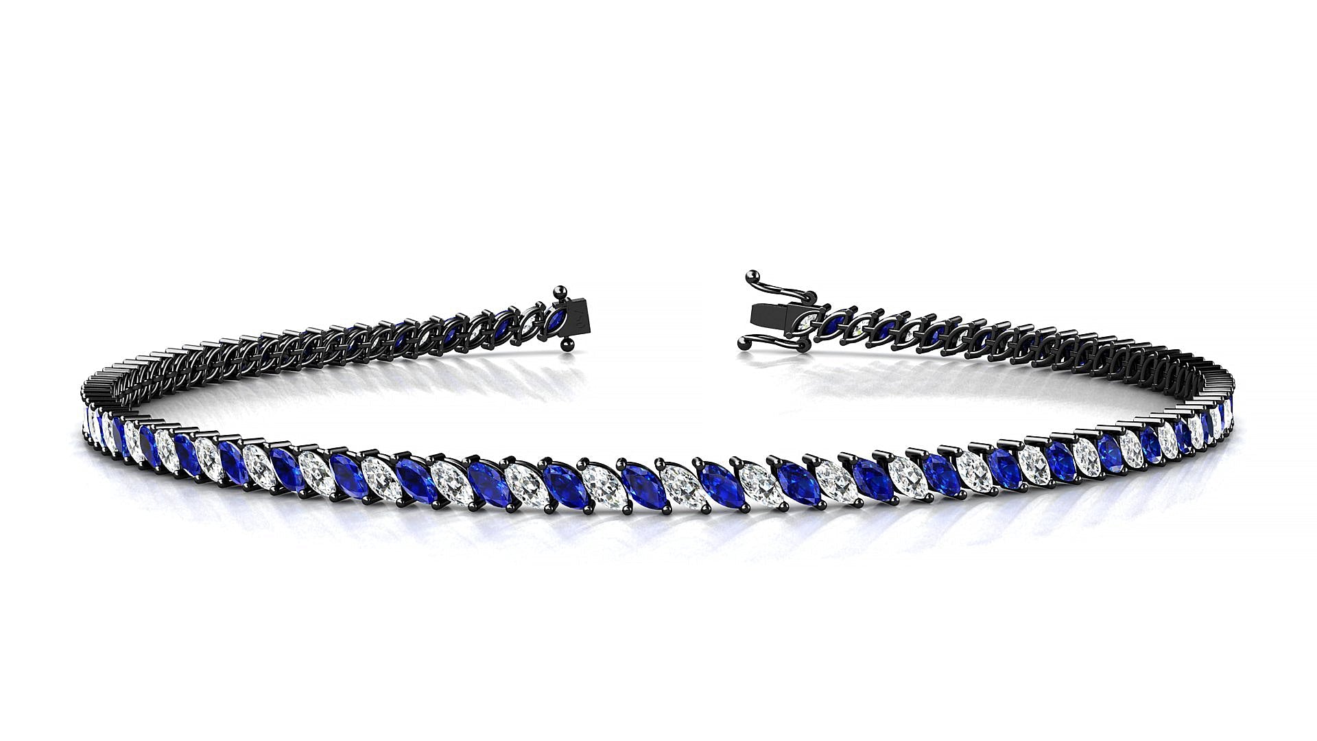 Venezia 1-1 | 18k Black Gold 3 x 1.5 mm Marquise Natural Sapphire & Diamond Tennis Bracelet