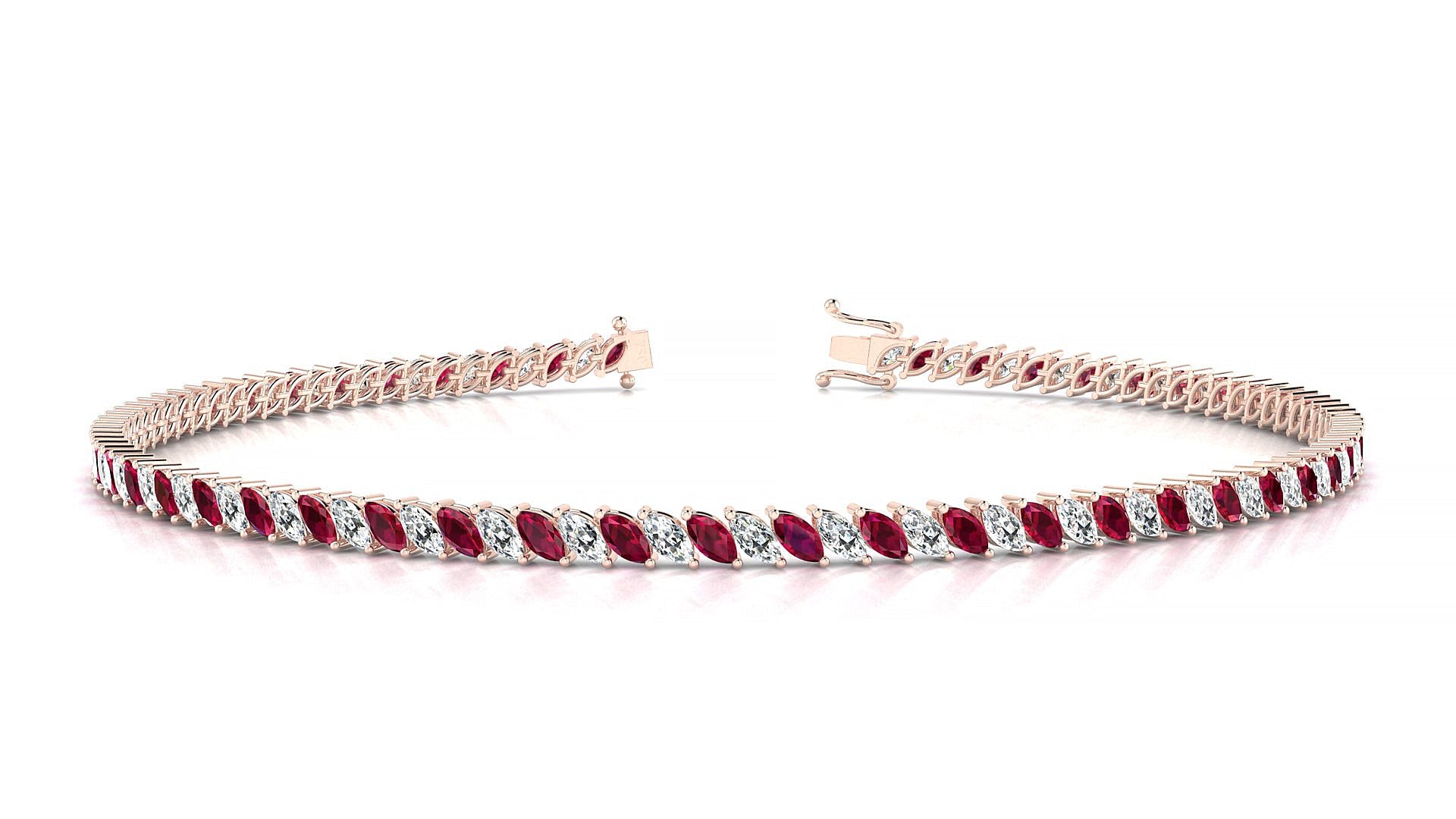 Venezia 1-1 | 18k Rose Gold 3 x 1.5 mm Marquise Natural Ruby & Diamond Tennis Bracelet