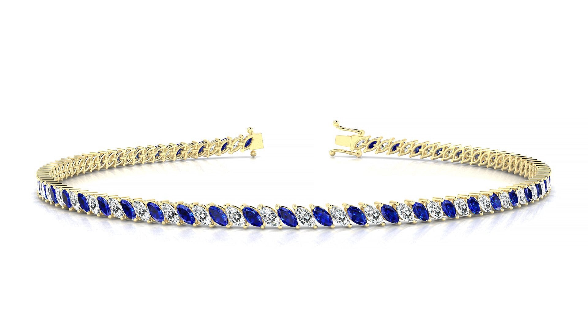 Venezia 1-1 | 18k Yellow Gold 3 x 1.5 mm Marquise Natural Sapphire & Diamond Tennis Bracelet