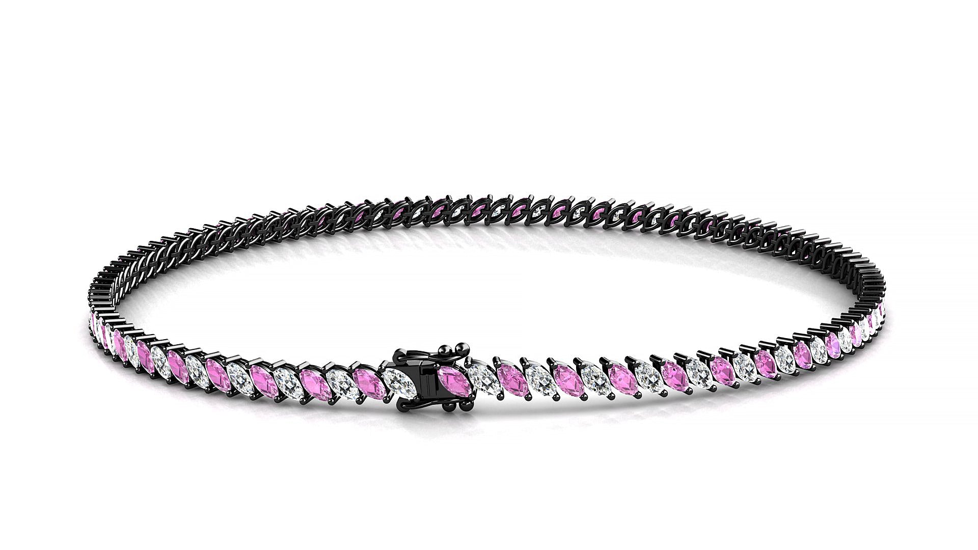 Venezia 1-1 | 18k Black Gold 3 x 1.5 mm Marquise Natural Pink Sapphire & Diamond Tennis Bracelet