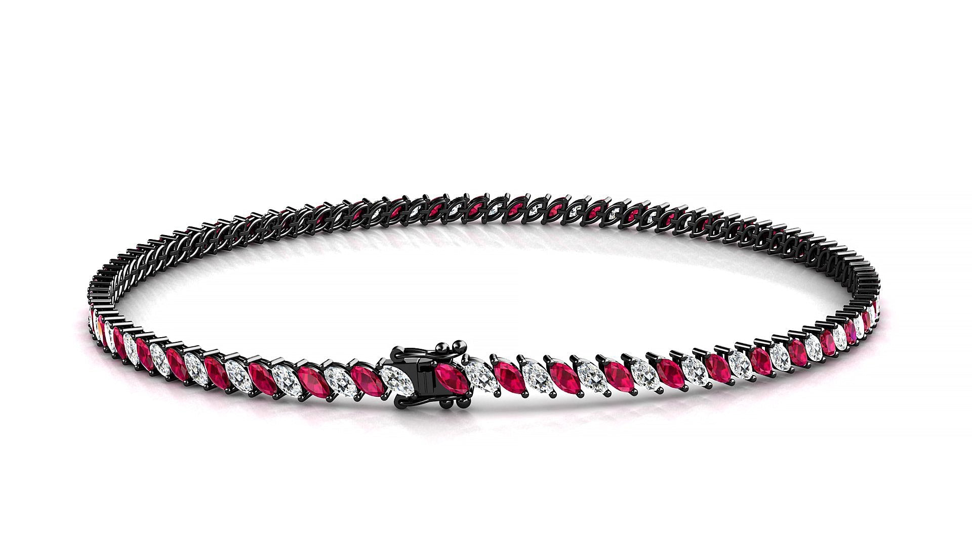 Venezia 1-1 | 18k Black Gold 3 x 1.5 mm Marquise Natural Ruby & Diamond Tennis Bracelet