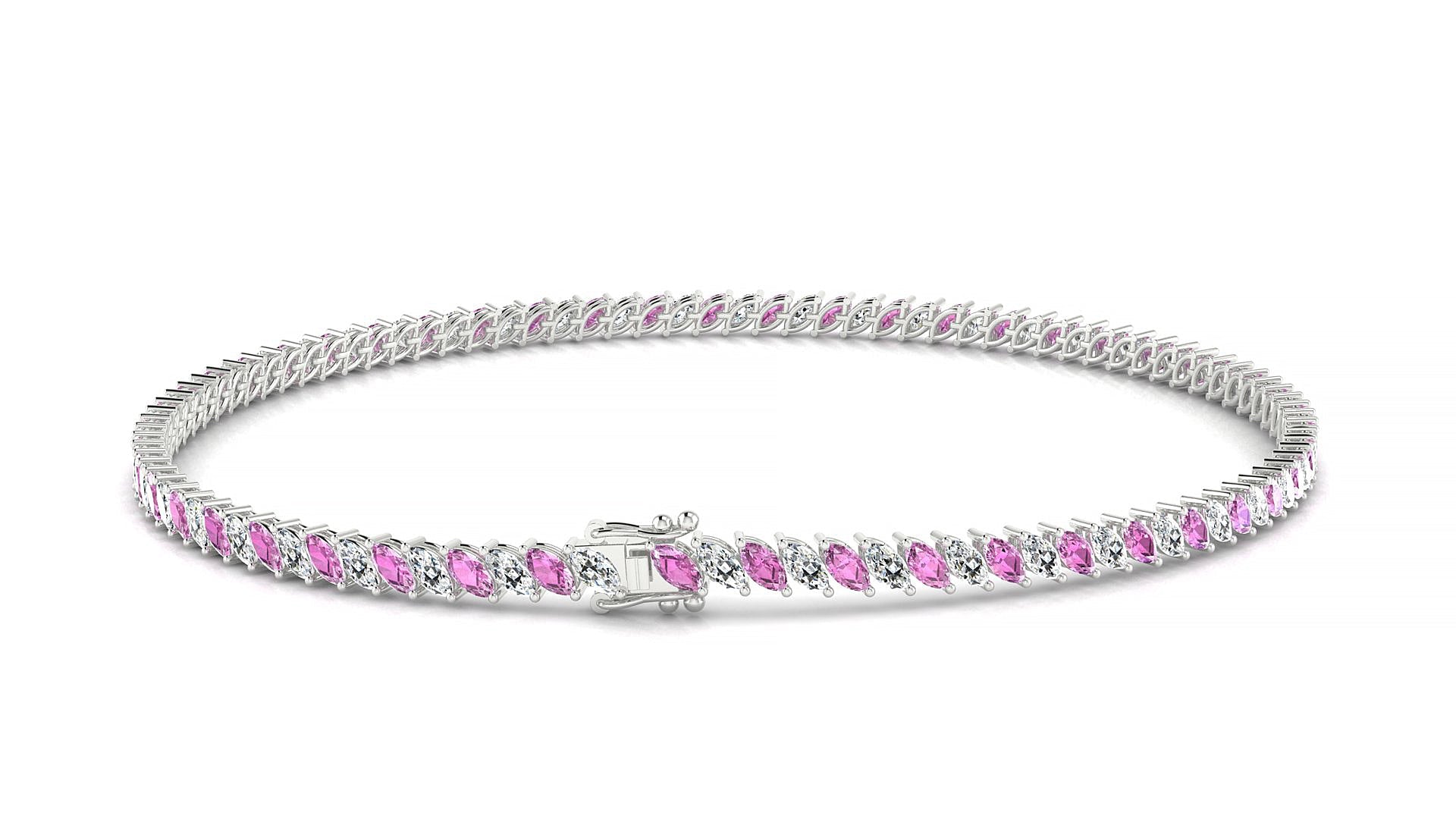 Venezia 1-1 | 18k White Gold 3 x 1.5 mm Marquise Natural Pink Sapphire & Diamond Tennis Bracelet