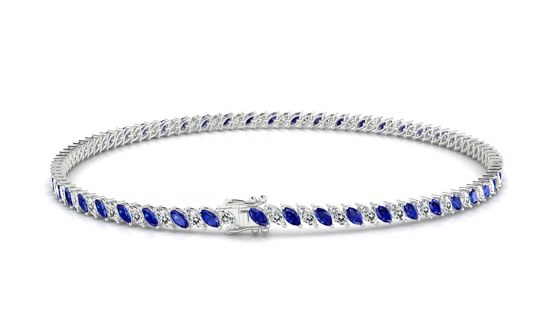 Venezia 1-1 | 18k White Gold 3 x 1.5 mm Marquise Natural Sapphire & Diamond Tennis Bracelet