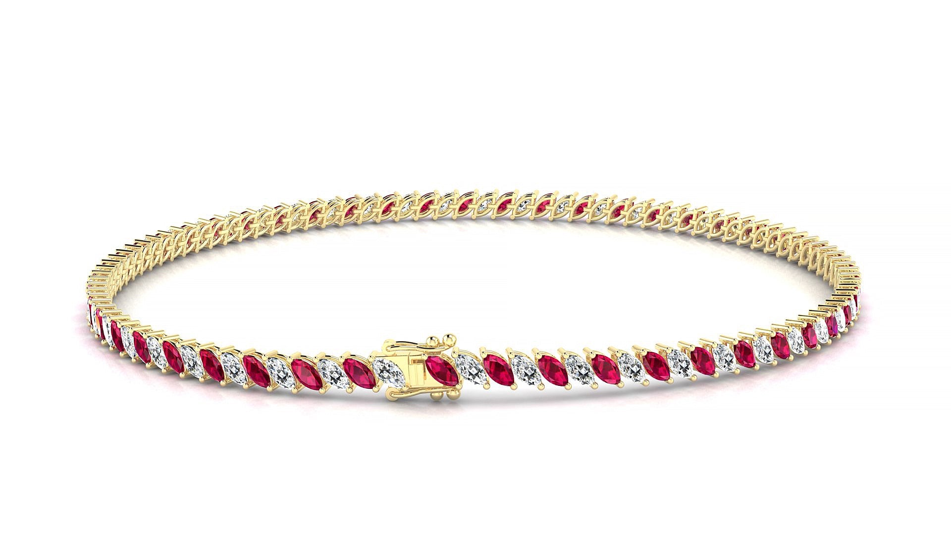 Venezia 1-1 | 18k Yellow Gold 3 x 1.5 mm Marquise Natural Ruby & Diamond Tennis Bracelet