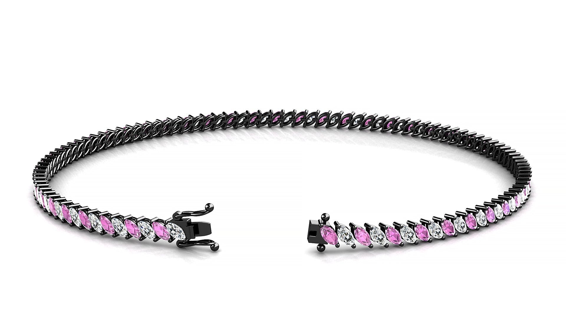 Venezia 1-1 | 18k Black Gold 3 x 1.5 mm Marquise Natural Pink Sapphire & Diamond Tennis Bracelet