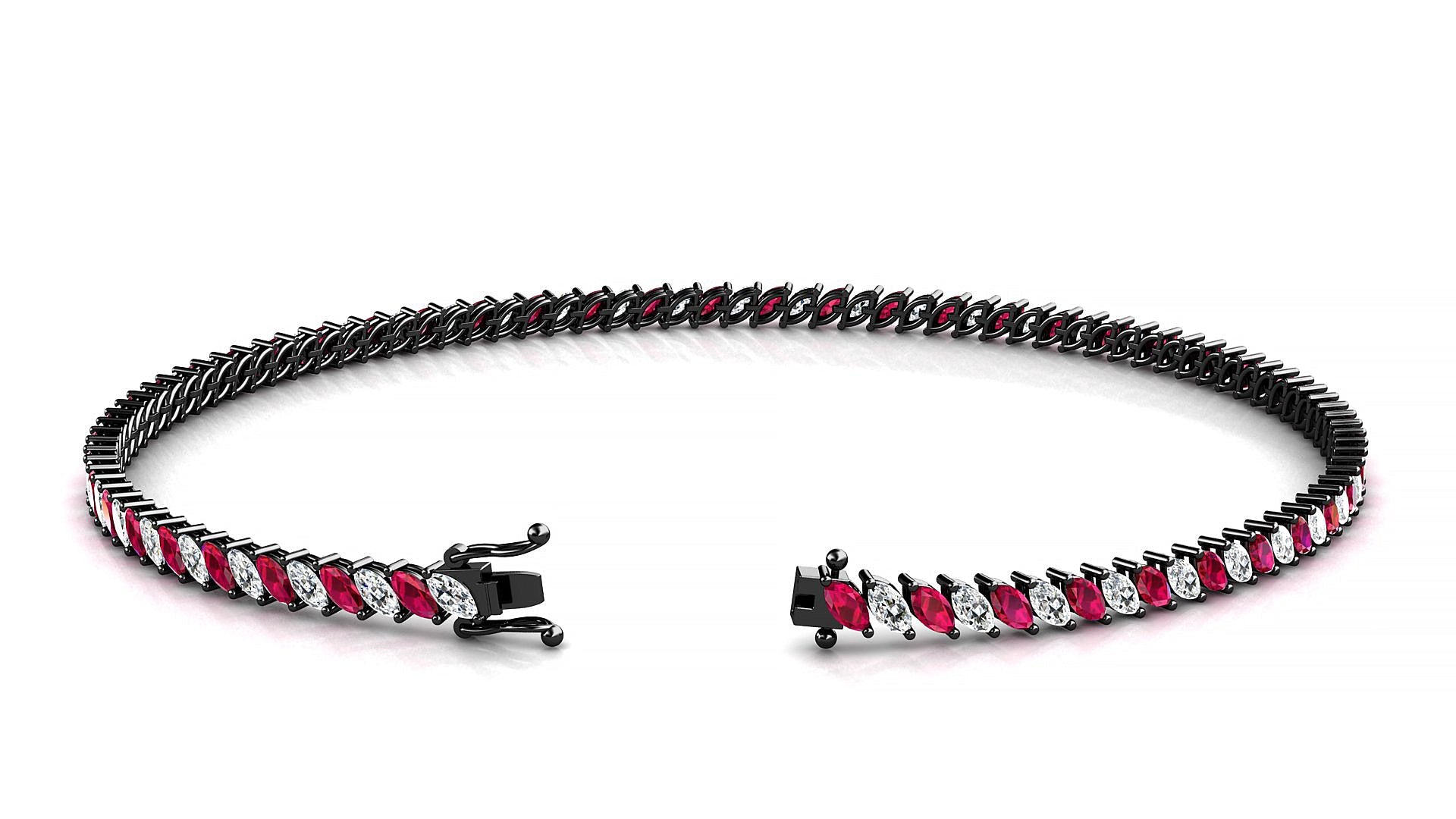 Venezia 1-1 | 18k Black Gold 3 x 1.5 mm Marquise Natural Ruby & Diamond Tennis Bracelet