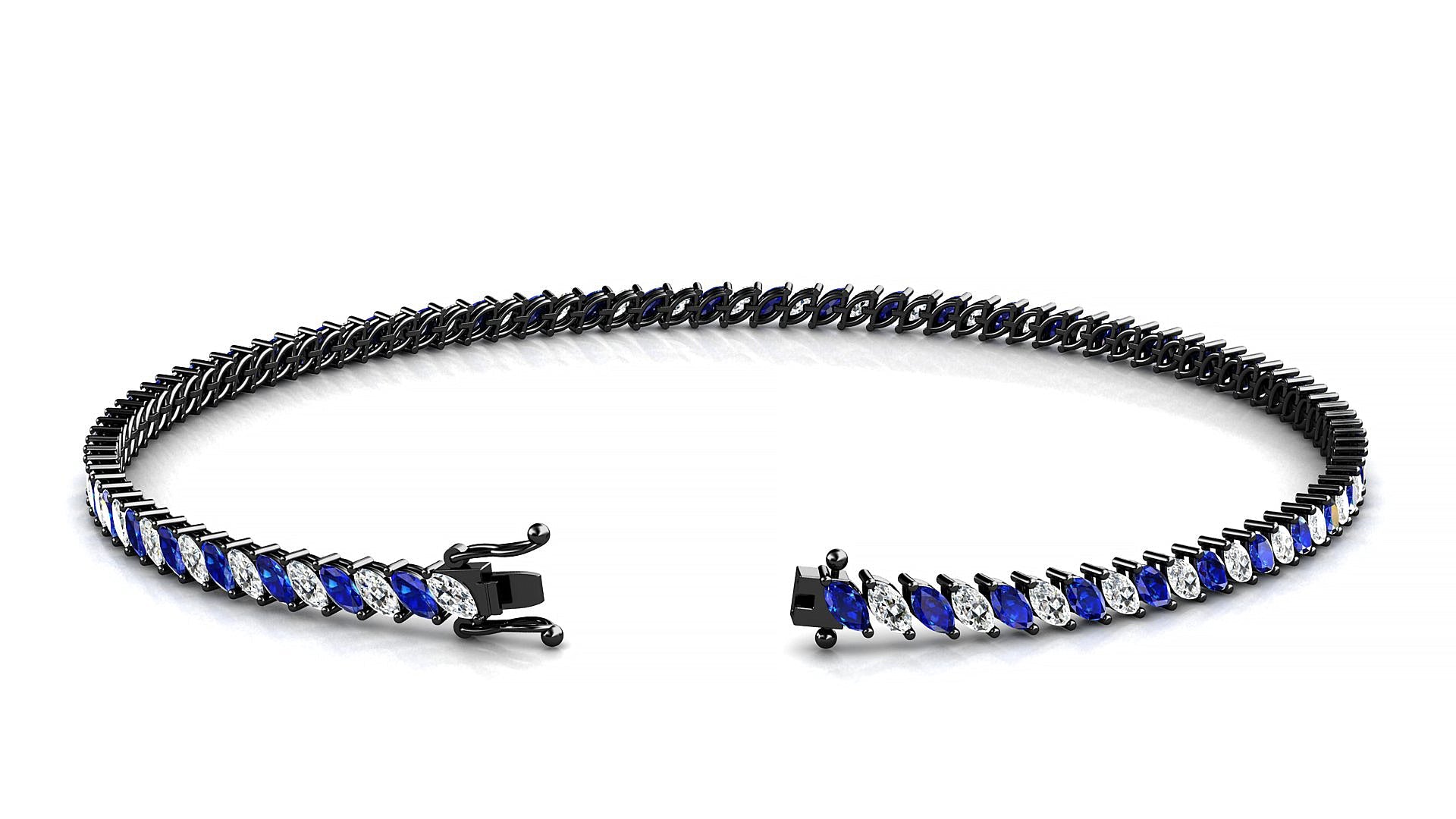 Venezia 1-1 | 18k Black Gold 3 x 1.5 mm Marquise Natural Sapphire & Diamond Tennis Bracelet