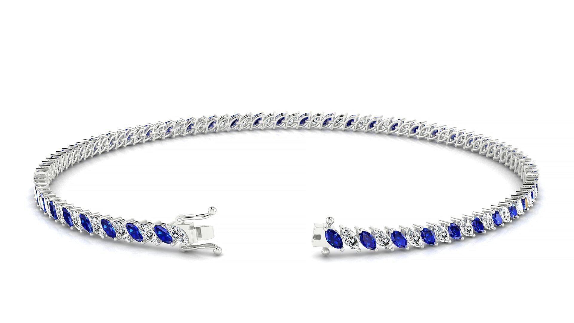 Venezia 1-1 | 18k White Gold 3 x 1.5 mm Marquise Natural Sapphire & Diamond Tennis Bracelet