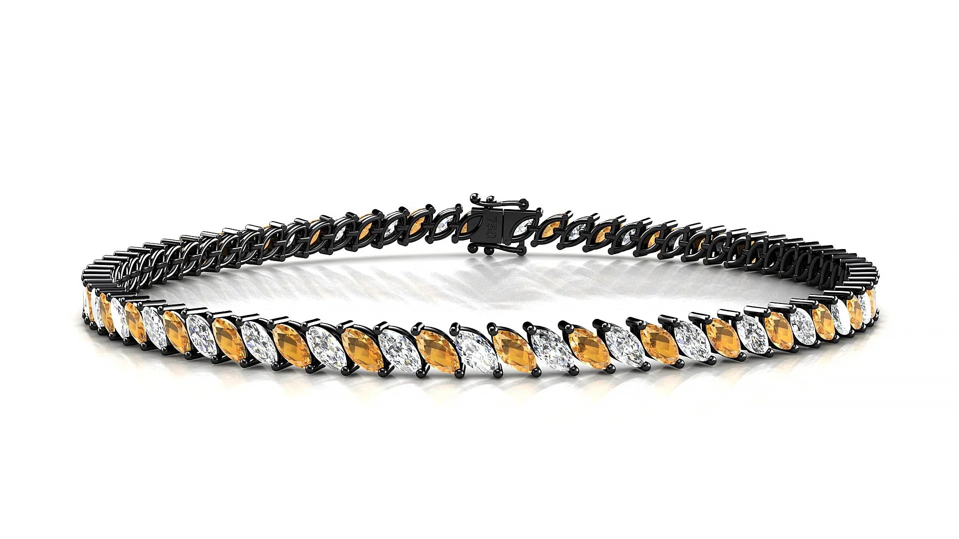 Venezia 1-1 | 18k Black Gold 4 x 2 mm Marquise Natural Citrine & Diamond Tennis Bracelet