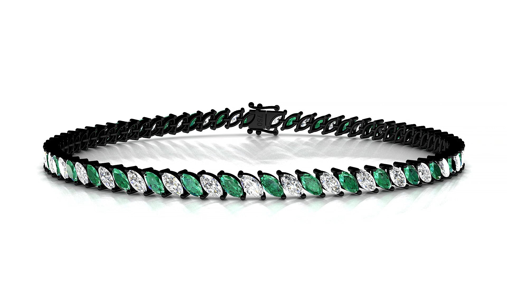 Venezia 1-1 | 18k Black Gold 4 x 2 mm Marquise Natural Emerald & Diamond 16 cm Tennis Bracelet