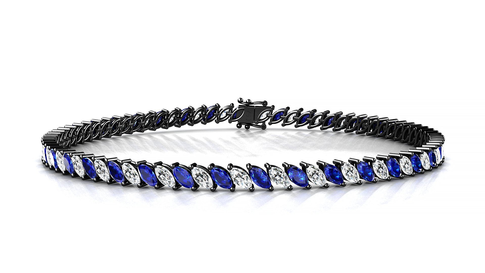 Venezia 1-1 | 18k Black Gold 4 x 2 mm Marquise Natural Sapphire & Diamond Tennis Bracelet
