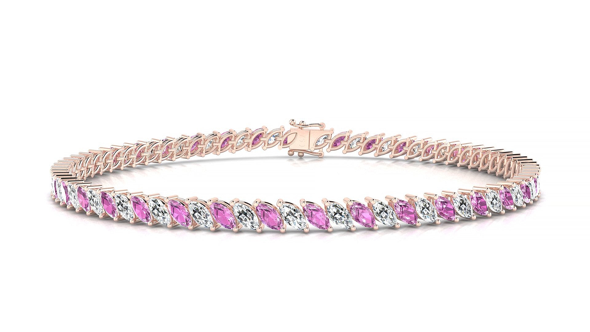 Venezia 1-1 | 18k Rose Gold 4 x 2 mm Marquise Natural Pink Sapphire & Diamond Tennis Bracelet