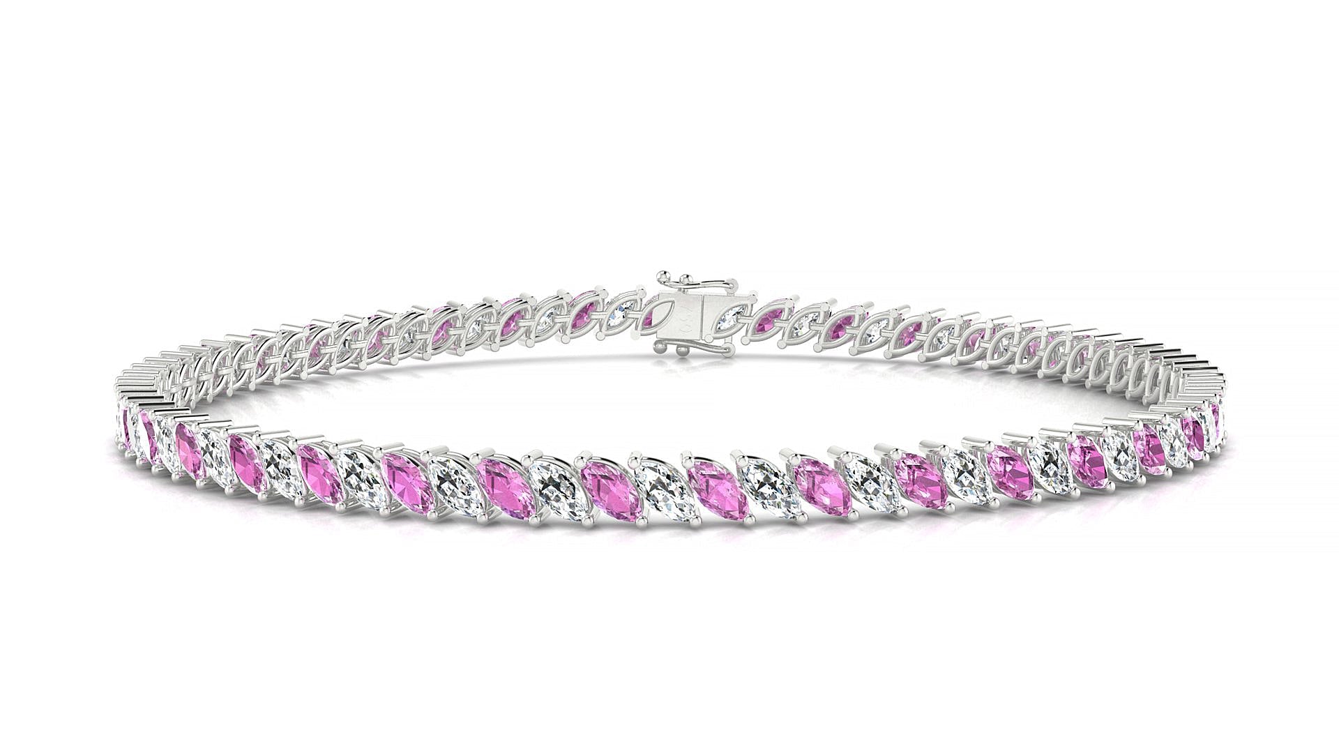 Venezia 1-1 | 18k White Gold 4 x 2 mm Marquise Natural Pink Sapphire & Diamond Tennis Bracelet