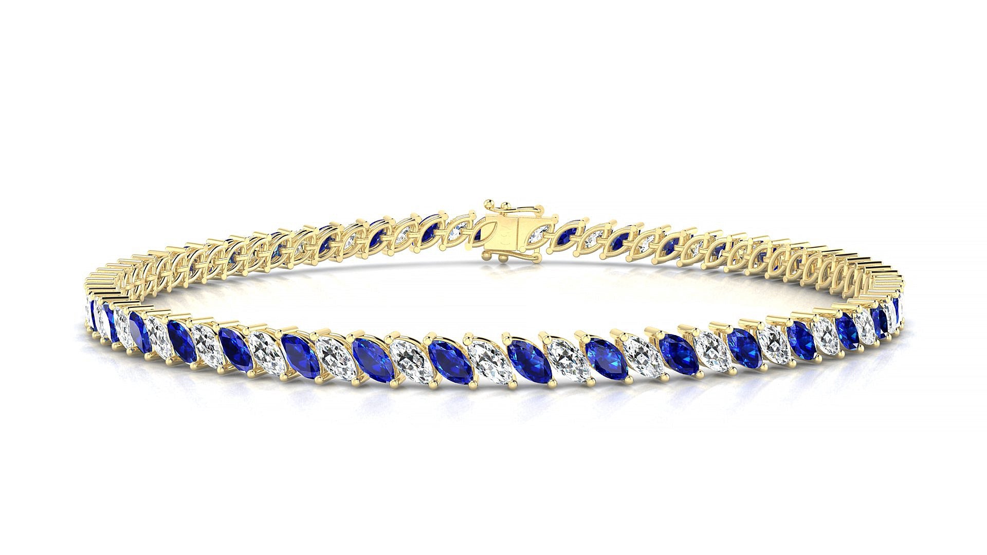 Venezia 1-1 | 18k Yellow Gold 4 x 2 mm Marquise Natural Sapphire & Diamond Tennis Bracelet