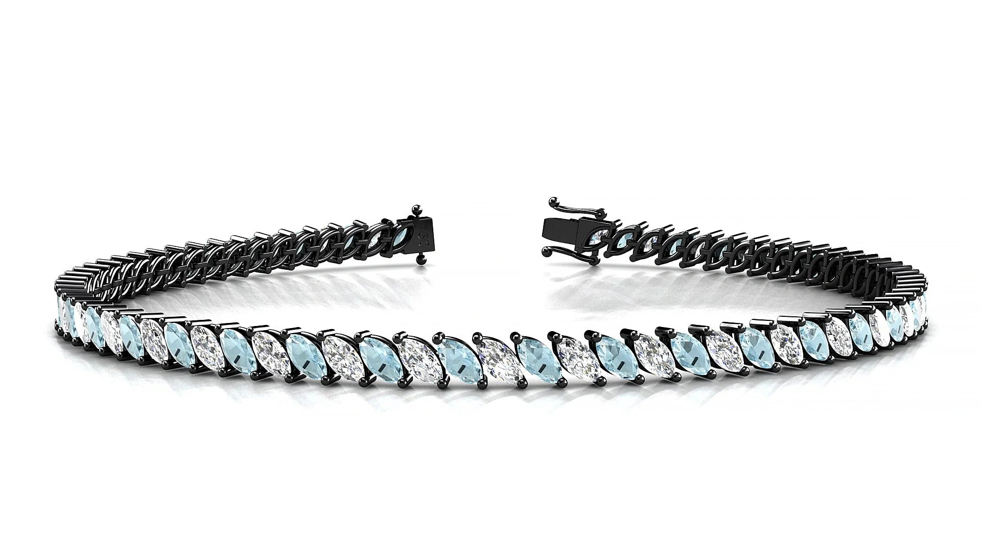 Venezia 1-1 | 18k Black Gold 4 x 2 mm Marquise Natural Aquamarine & Diamond Tennis Bracelet