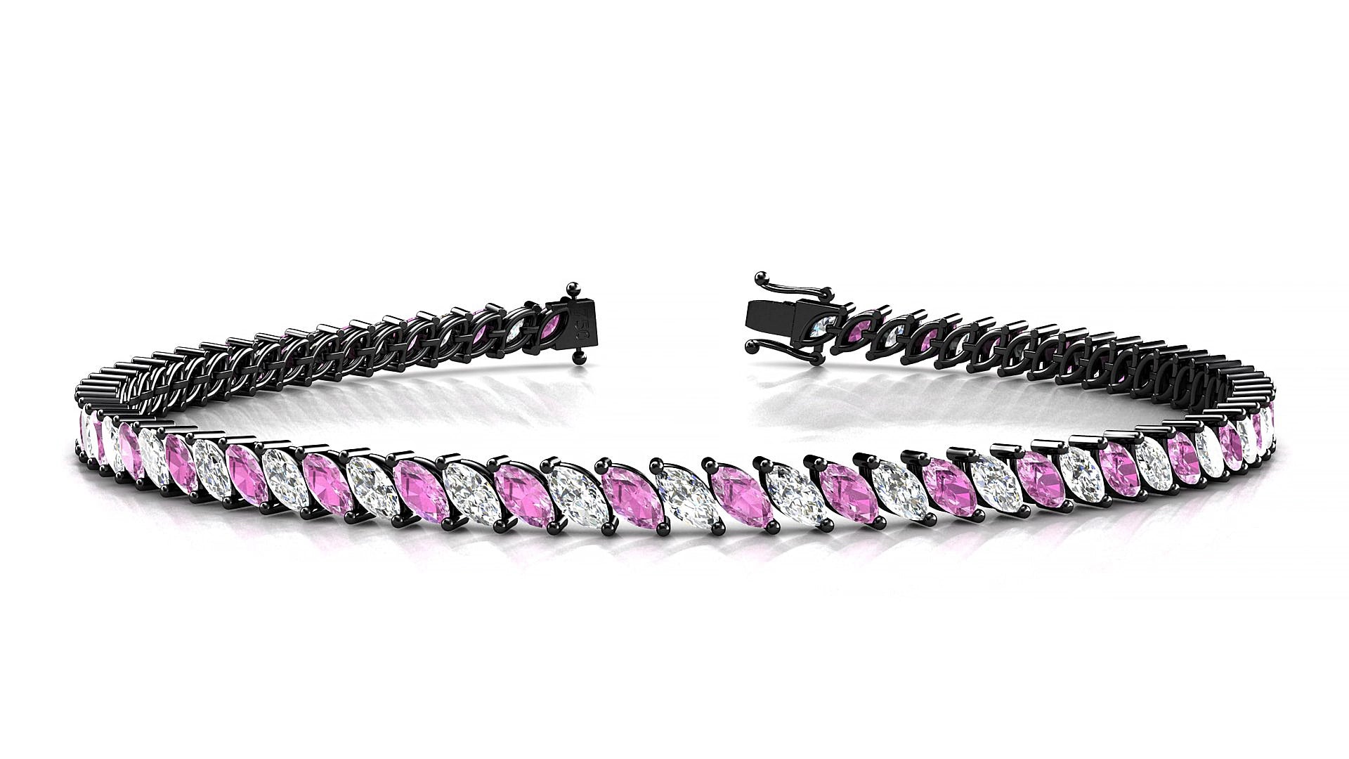 Venezia 1-1 | 18k Black Gold 4 x 2 mm Marquise Natural Pink Sapphire & Diamond 15 cm Tennis Bracelet