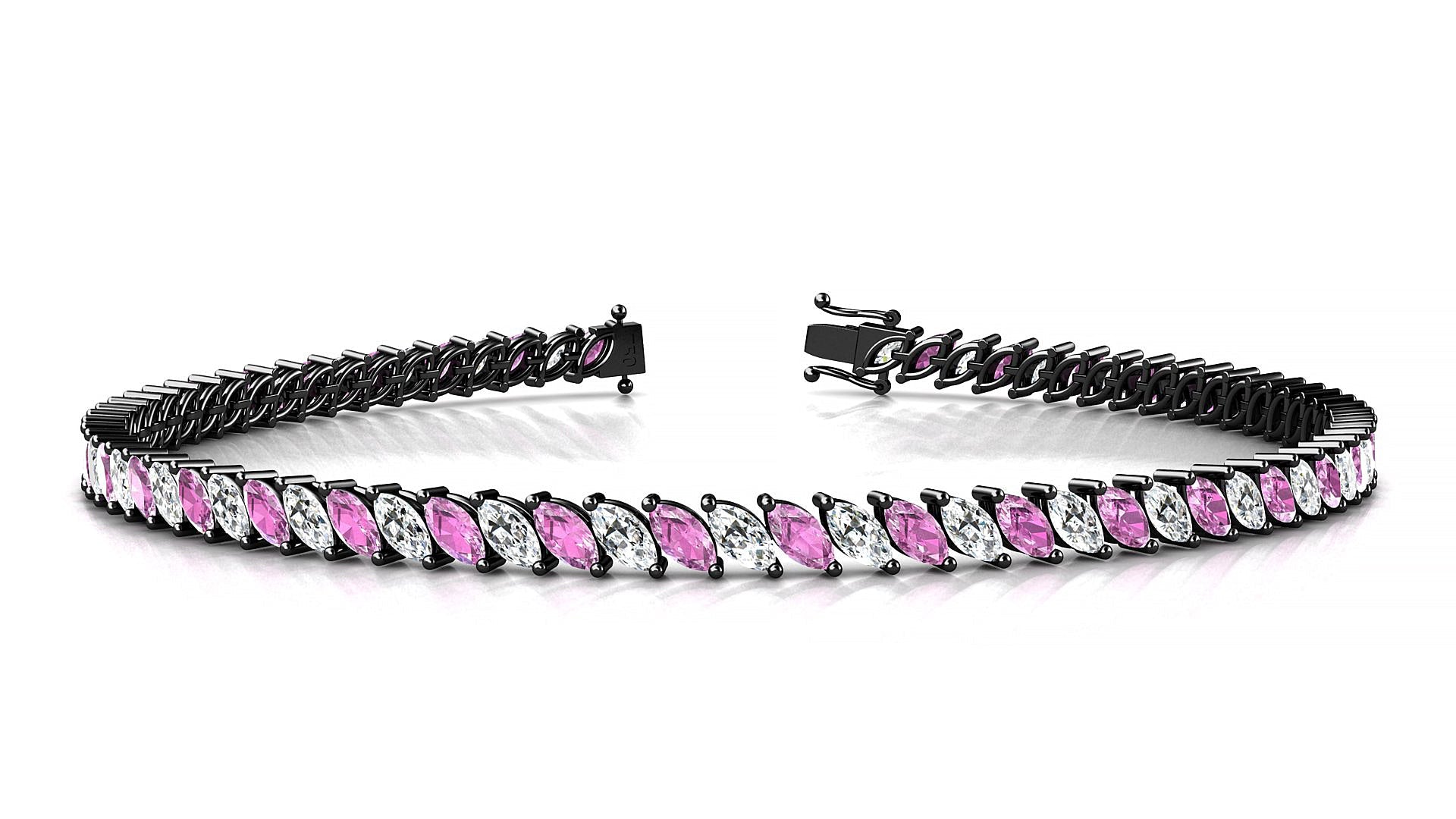 Venezia 1-1 | 18k Black Gold 4 x 2 mm Marquise Natural Pink Sapphire & Diamond Tennis Bracelet