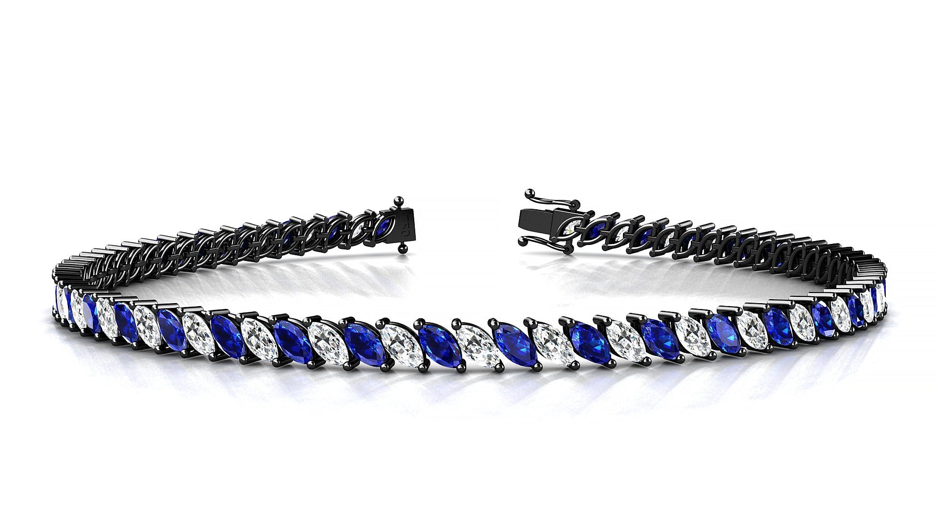 Venezia 1-1 | 18k Black Gold 4 x 2 mm Marquise Natural Sapphire & Diamond Tennis Bracelet