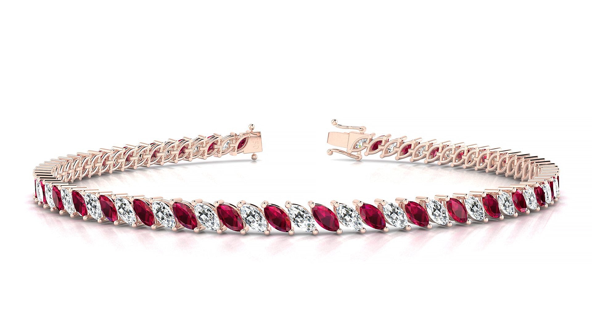 Venezia 1-1 | 18k Rose Gold 4 x 2 mm Marquise Natural Ruby & Diamond Tennis Bracelet