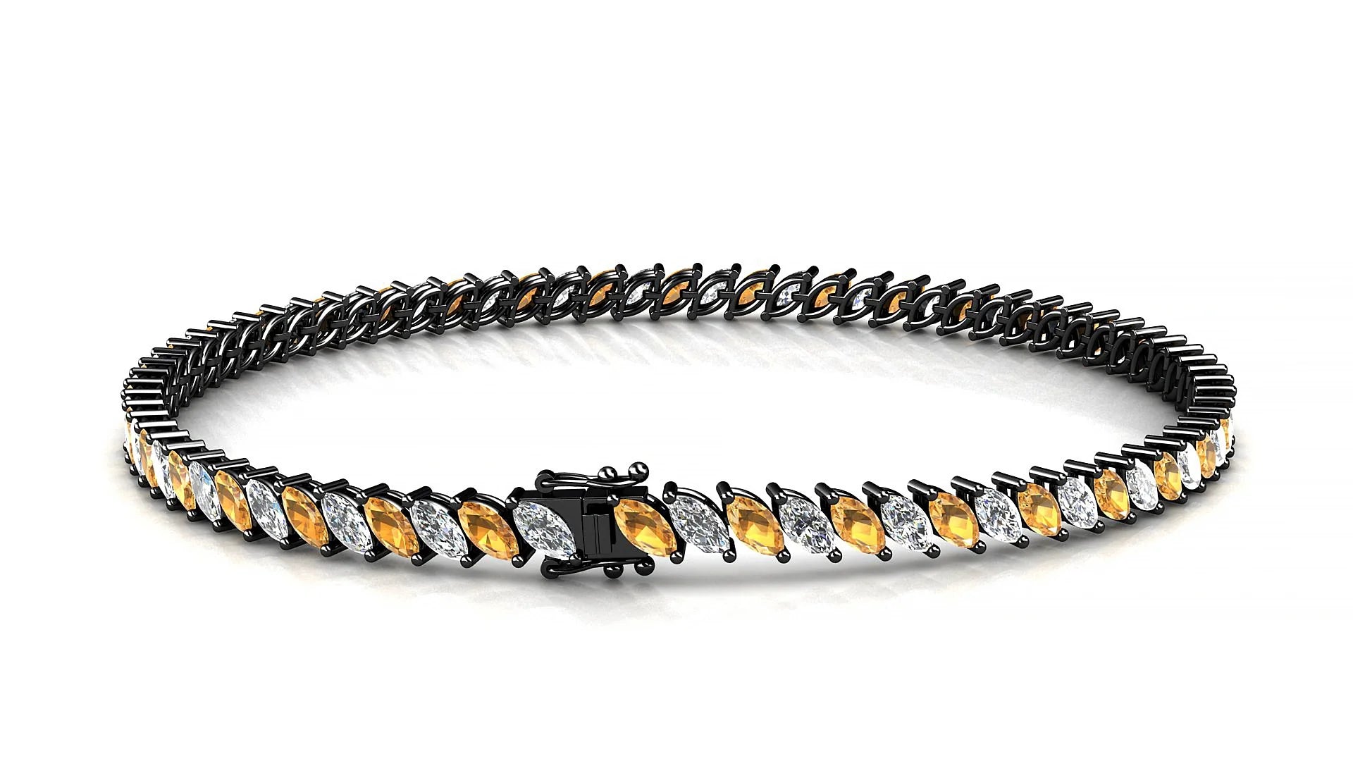 Venezia 1-1 | 18k Black Gold 4 x 2 mm Marquise Natural Citrine & Diamond Tennis Bracelet