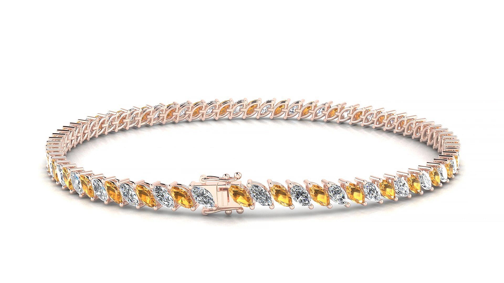 Venezia 1-1 | 18k Rose Gold 4 x 2 mm Marquise Natural Citrine & Diamond 15 cm Tennis Bracelet