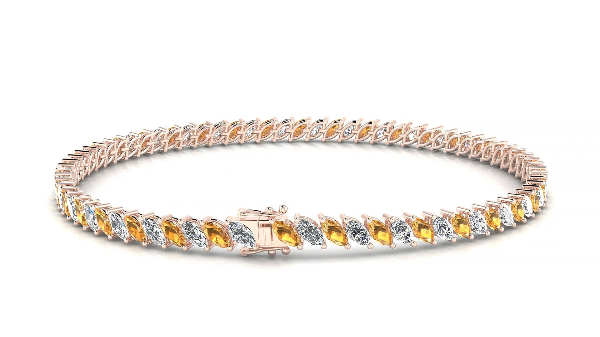 Venezia 1-1 | 18k Rose Gold 4 x 2 mm Marquise Natural Citrine & Diamond Tennis Bracelet