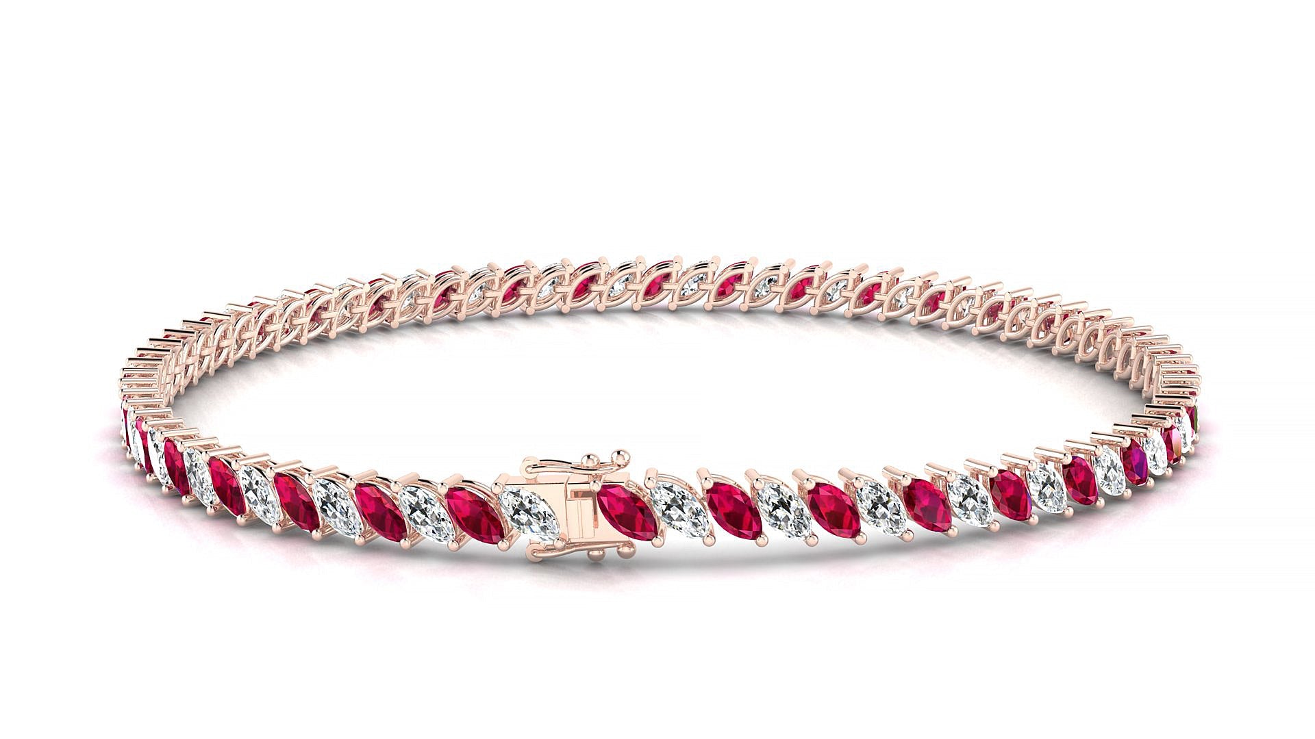 Venezia 1-1 | 18k Rose Gold 4 x 2 mm Marquise Natural Ruby & Diamond Tennis Bracelet