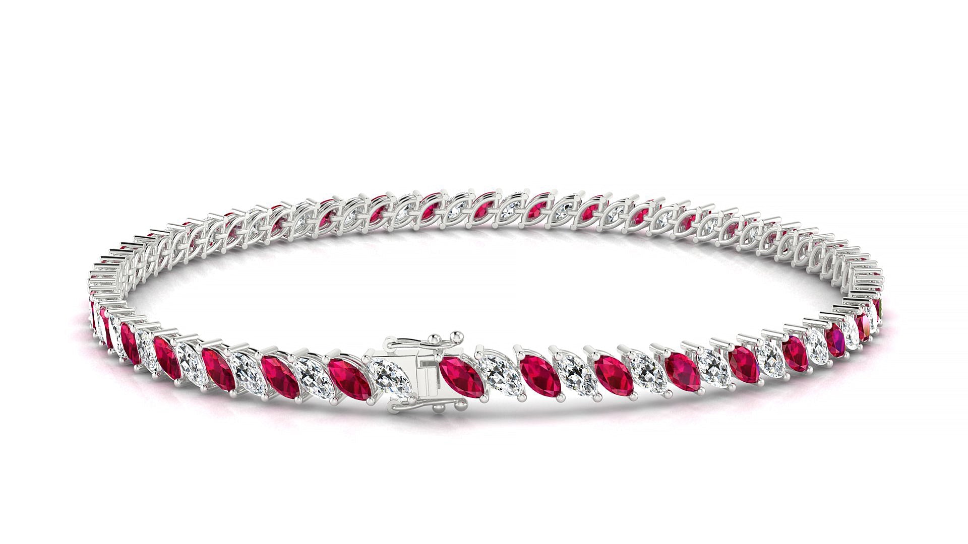 Venezia 1-1 | 18k White Gold 4 x 2 mm Marquise Natural Ruby & Diamond Tennis Bracelet