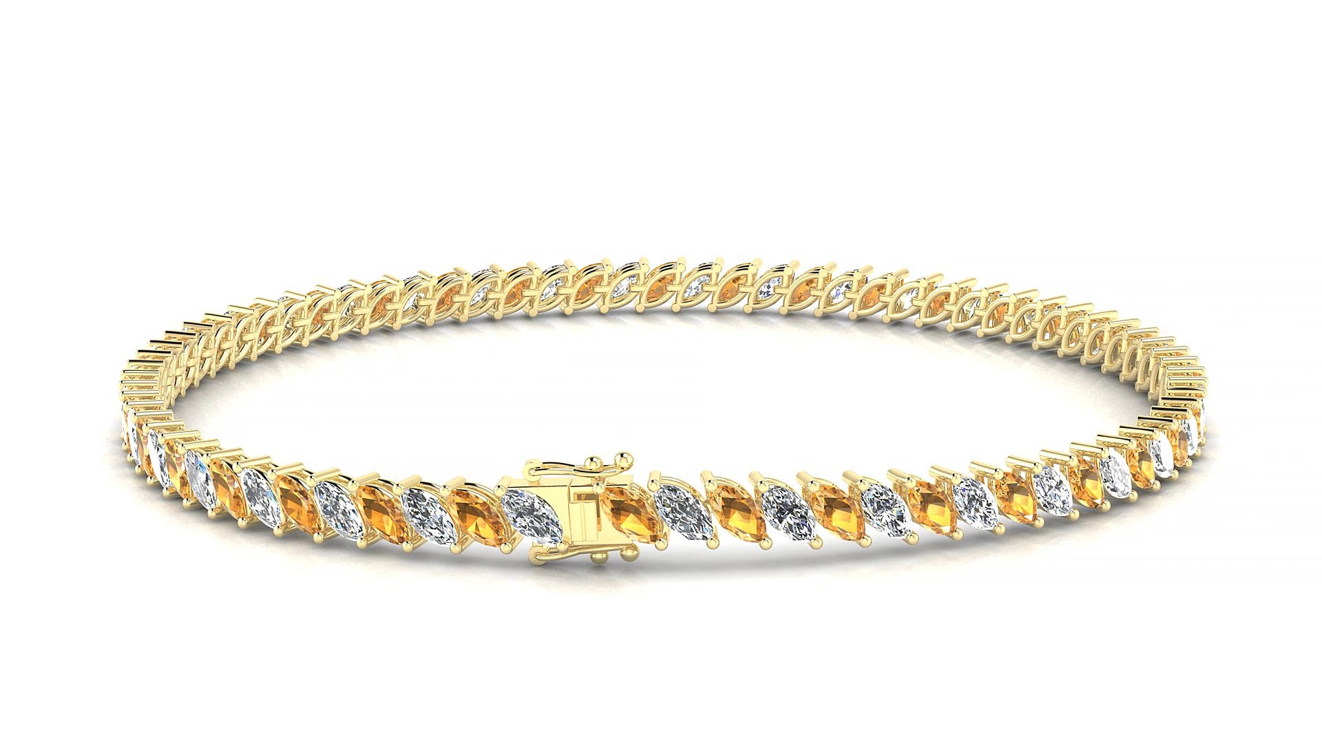 Venezia 1-1 | 18k Yellow Gold 4 x 2 mm Marquise Natural Citrine & Diamond 18 cm Tennis Bracelet
