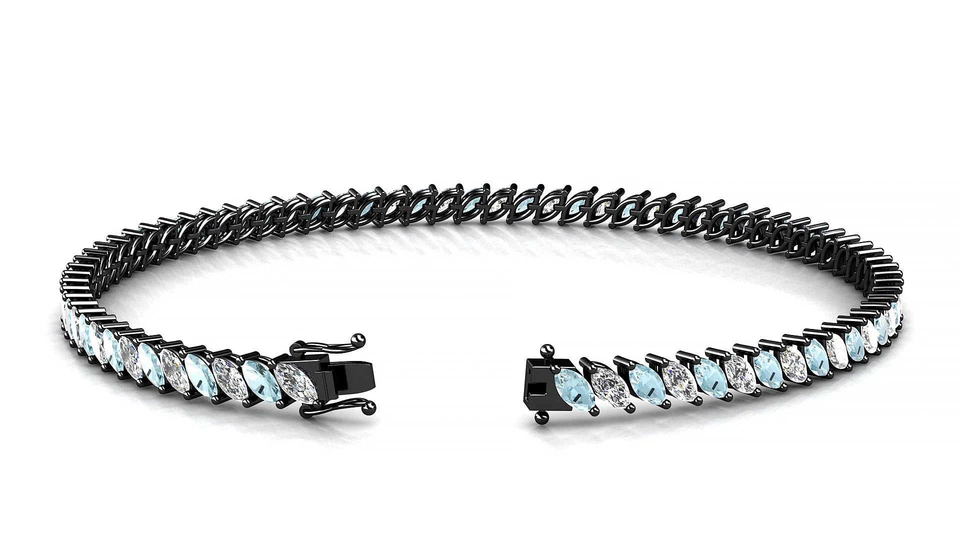 Venezia 1-1 | 18k Black Gold 4 x 2 mm Marquise Natural Aquamarine & Diamond Tennis Bracelet