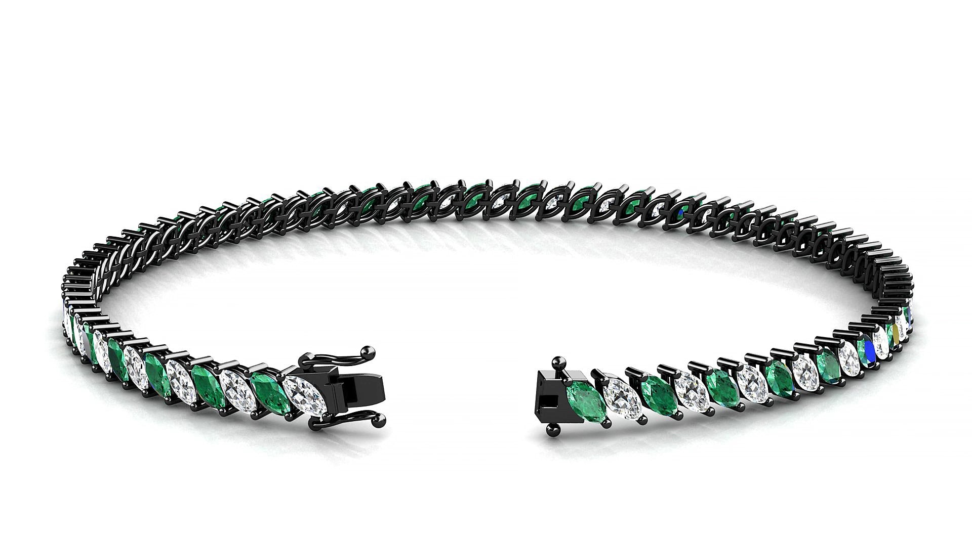 Venezia 1-1 | 18k Black Gold 4 x 2 mm Marquise Natural Emerald & Diamond 18 cm Tennis Bracelet