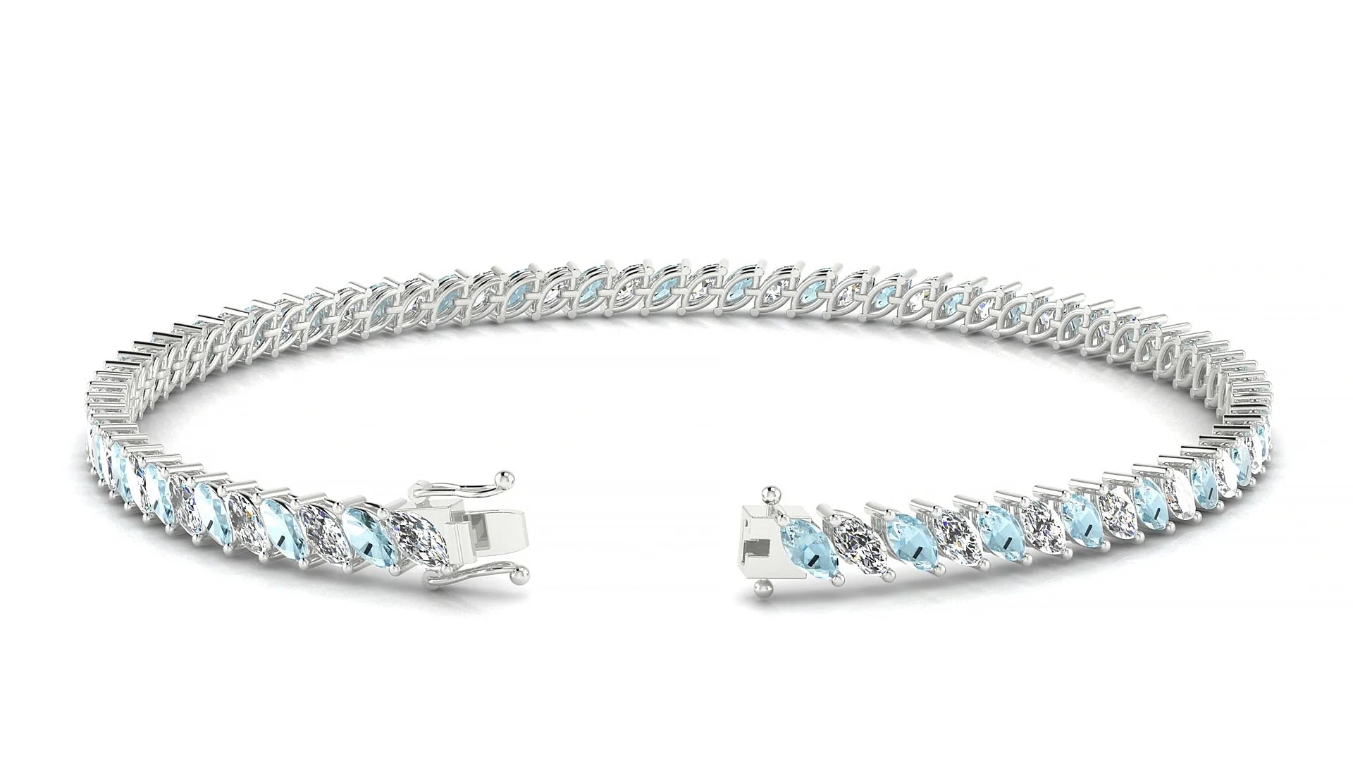Venezia 1-1 | 18k White Gold 4 x 2 mm Marquise Natural Aquamarine & Diamond Tennis Bracelet