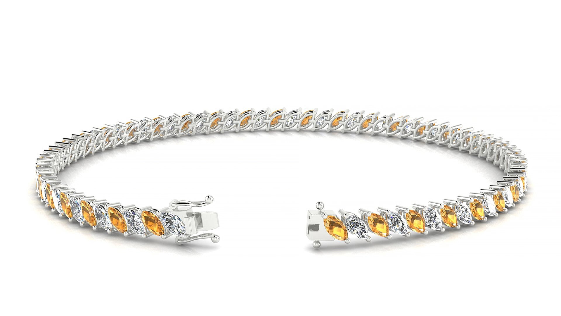 Venezia 1-1 | 18k White Gold 4 x 2 mm Marquise Natural Citrine & Diamond 20 cm Tennis Bracelet